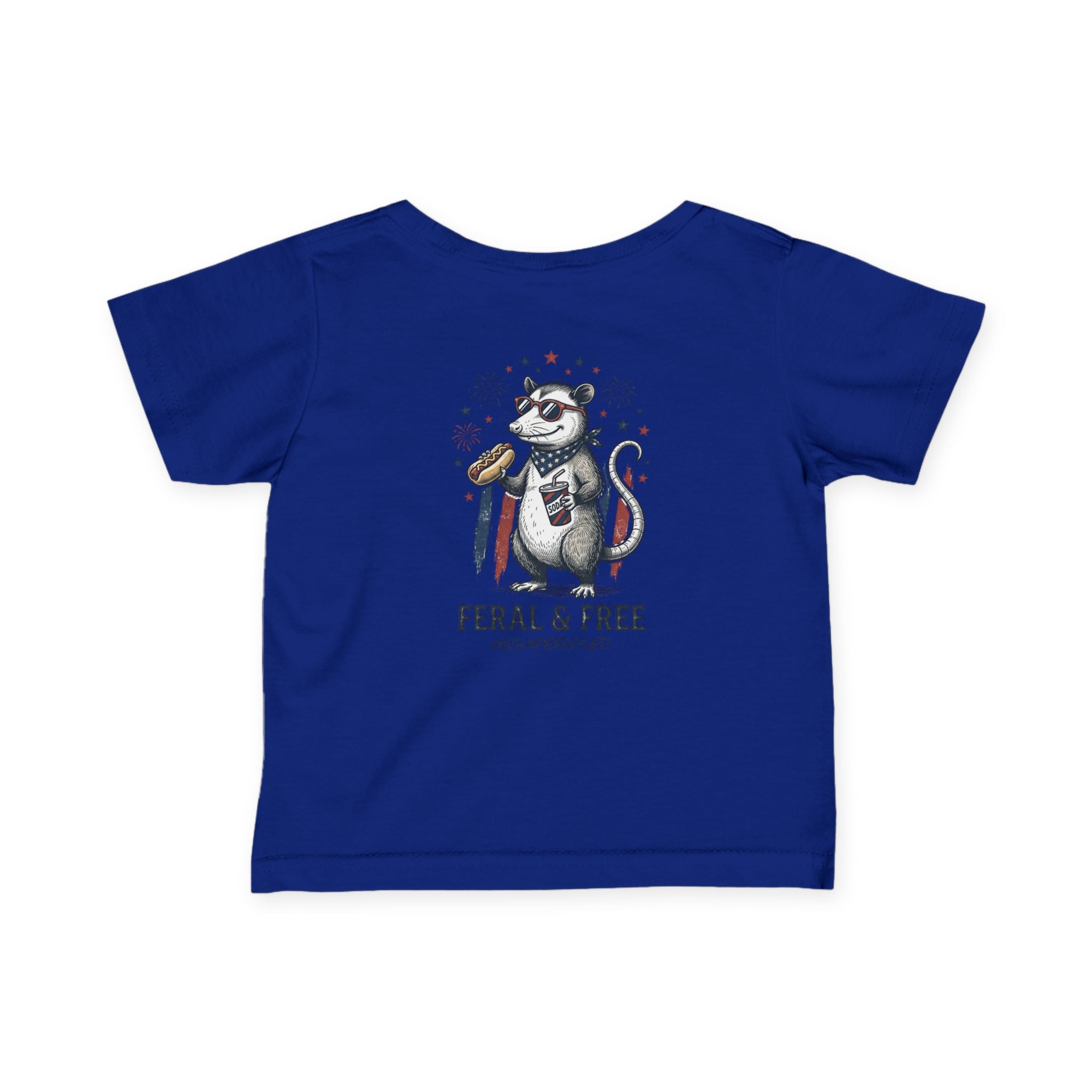 Infant Tee — "Feral & Free" Patriotic Raccoon Baby Shirt