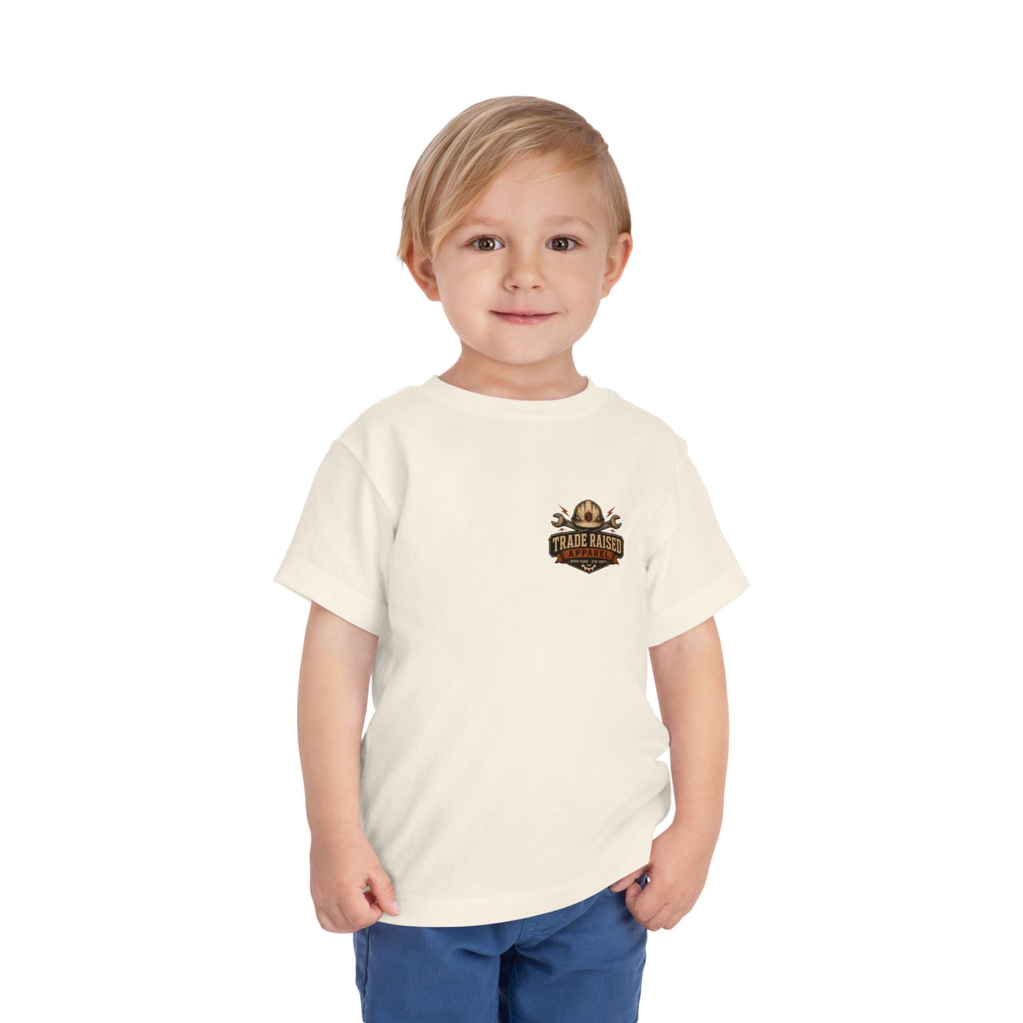 Toddler Tee — "Raised in the Trades" Blue Collar Kid Shirt