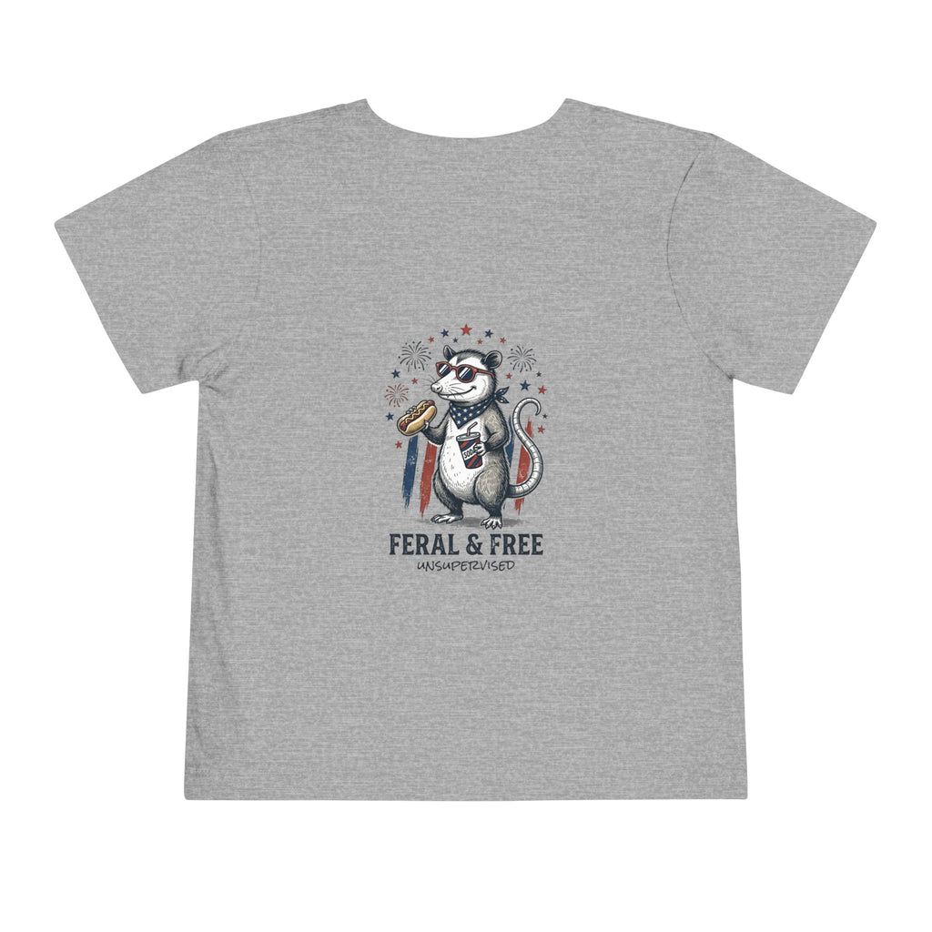 Toddler Tee — "Feral & Free" Raccoon 4th of July Patriotic Shirt