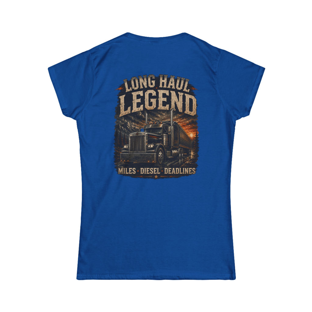 Long Haul Legend Women's Tee – Truck Driver Miles, Diesel Deadlines Graphic Shirt