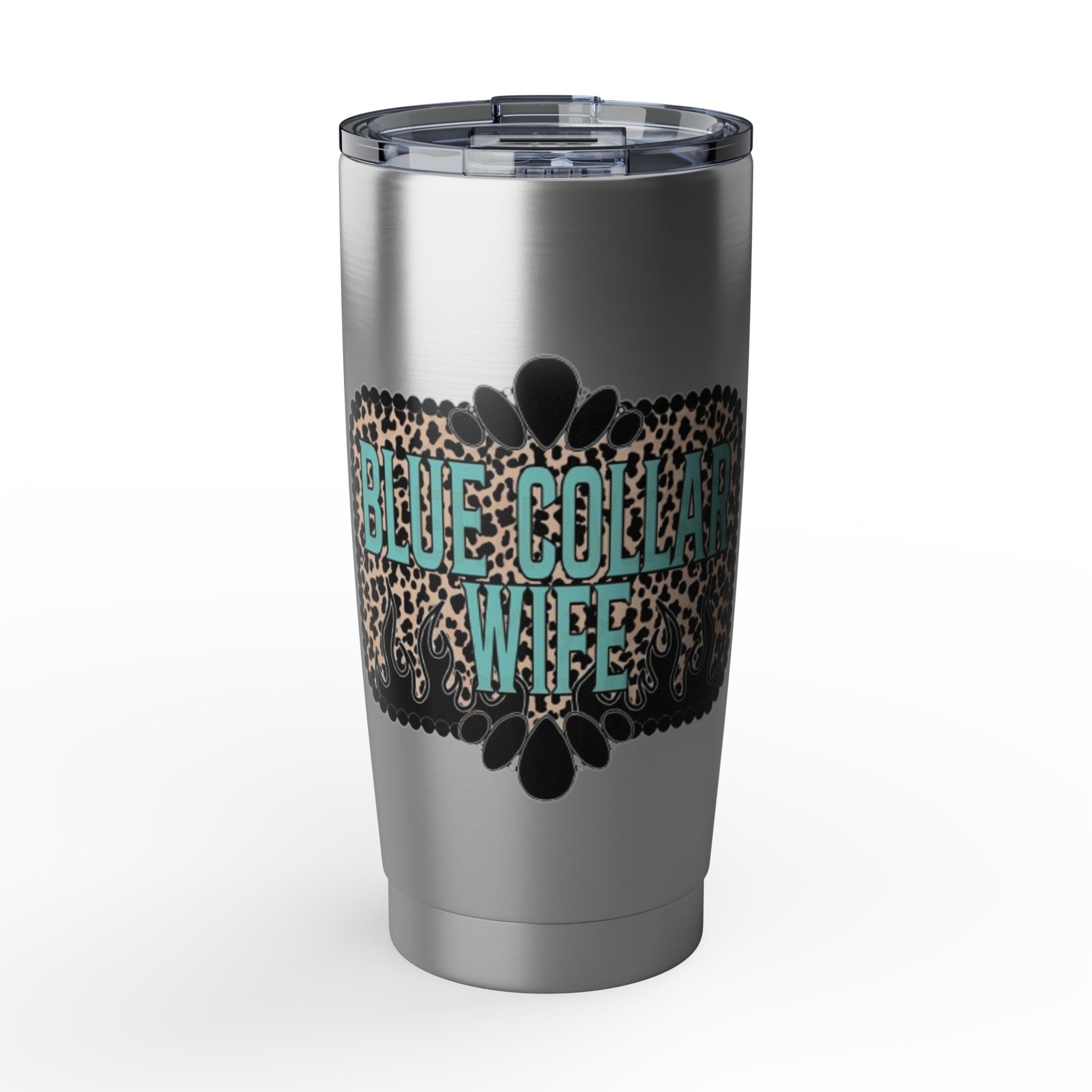 Blue Collar Wife Leopard Tumbler — 20oz Insulated Travel Cup