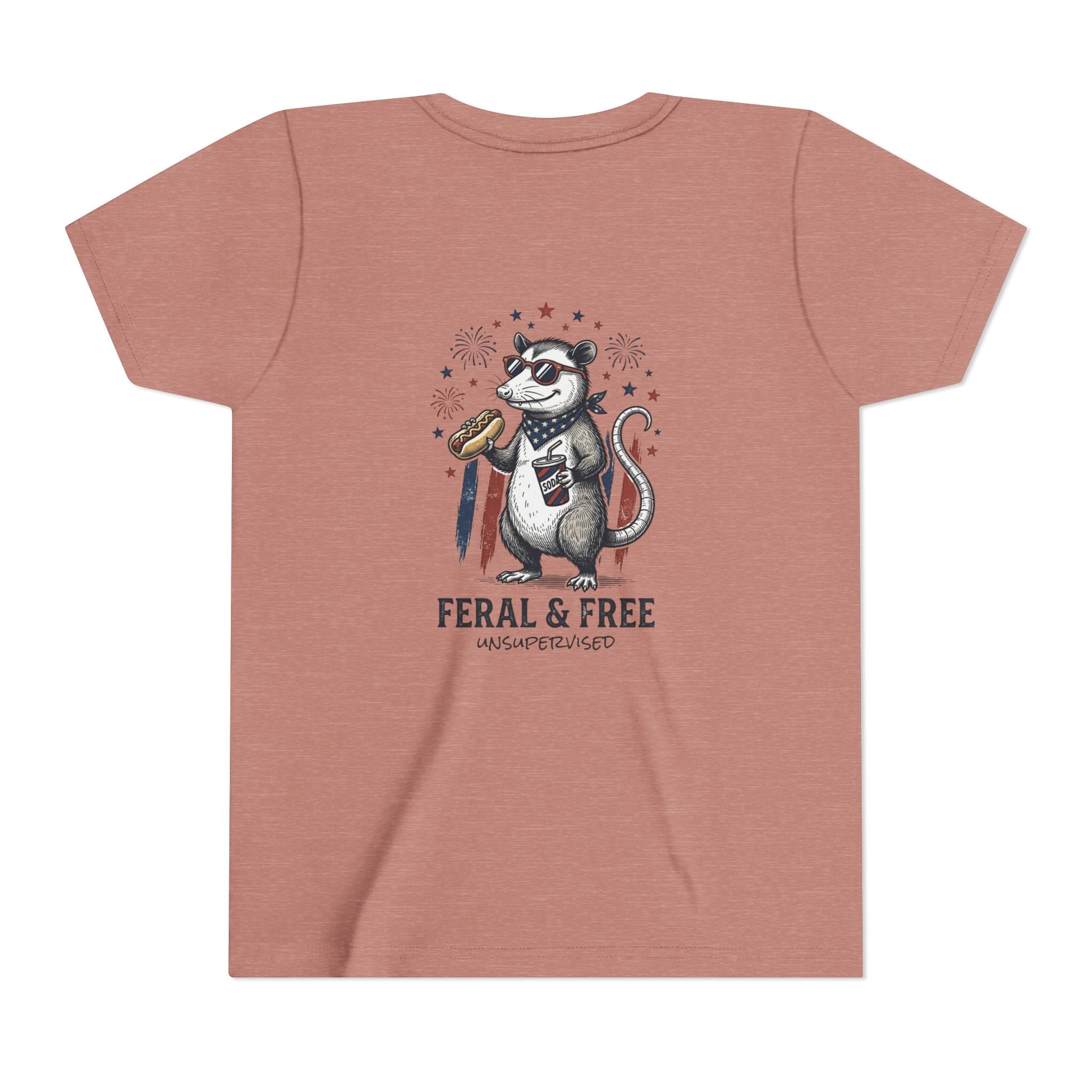 Youth Tee — "Feral & Free" Patriotic Possum Kids' Short Sleeve T-Shirt