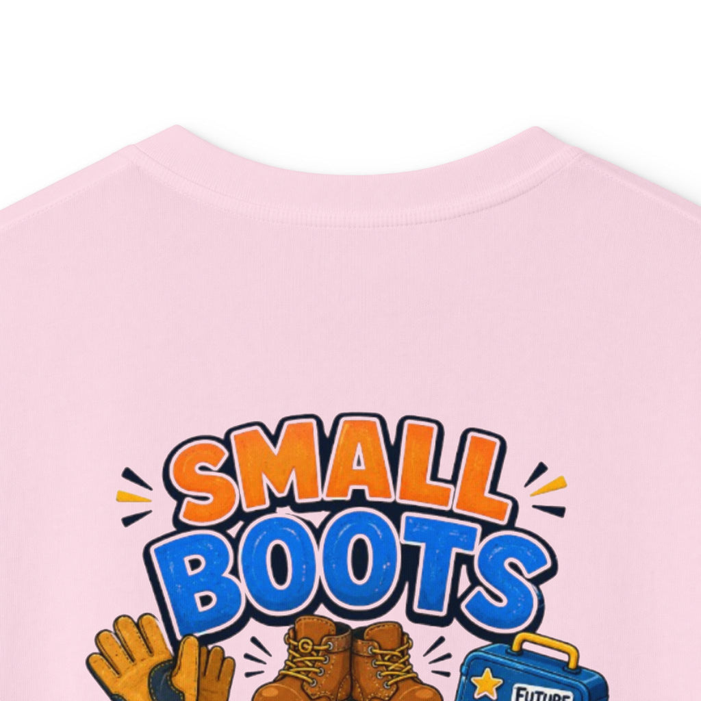 Kids Tee — "Small Boots Big Jobs" Construction Graphic Shirt for Young Builders