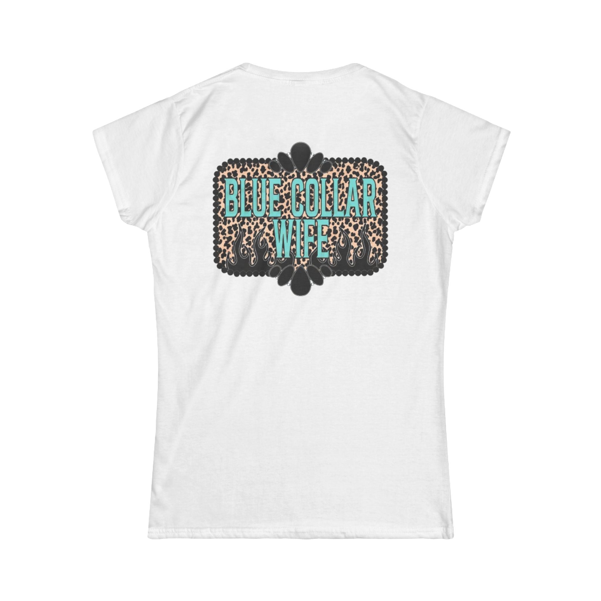 Blue Collar Wife Tee — Leopard Plaque Graphic Women's T‑Shirt