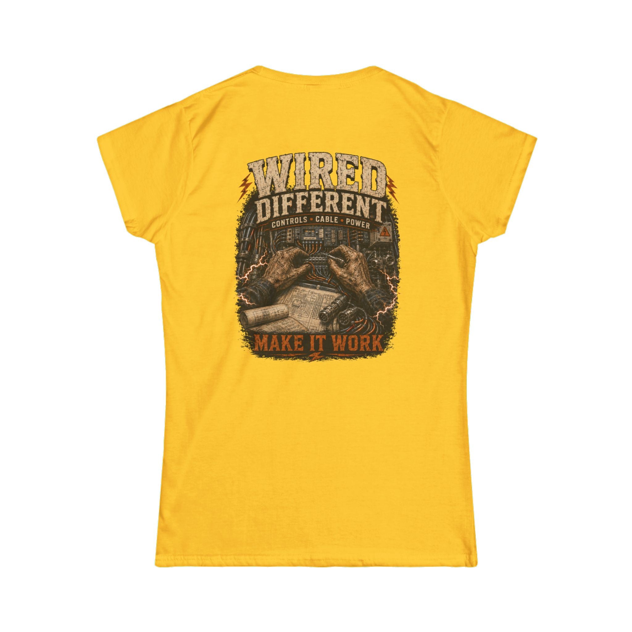 Wired Different Tee — "Make It Work" Electrician Engineer Graphic Women's T‑Shirt