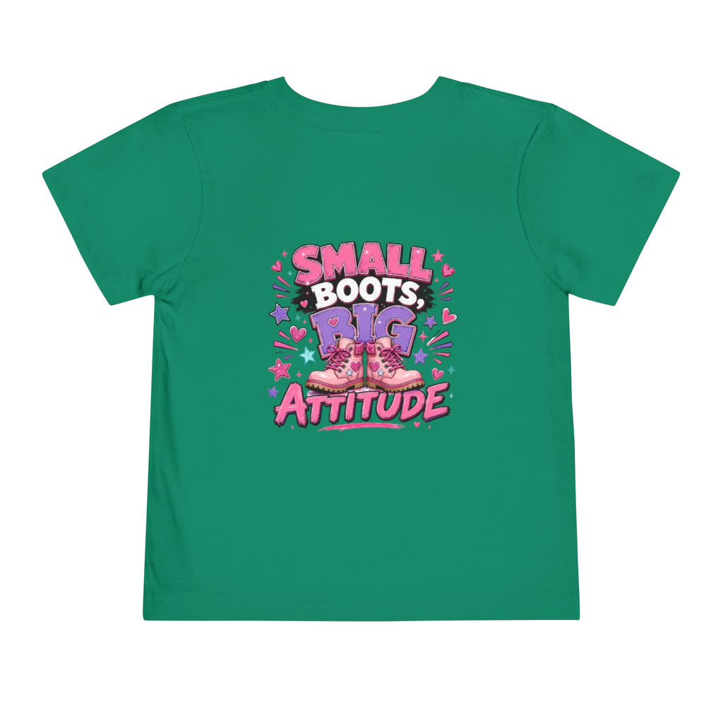 Toddler Tee — "Small Boots, Big Attitude" Pink Cowgirl Graphic