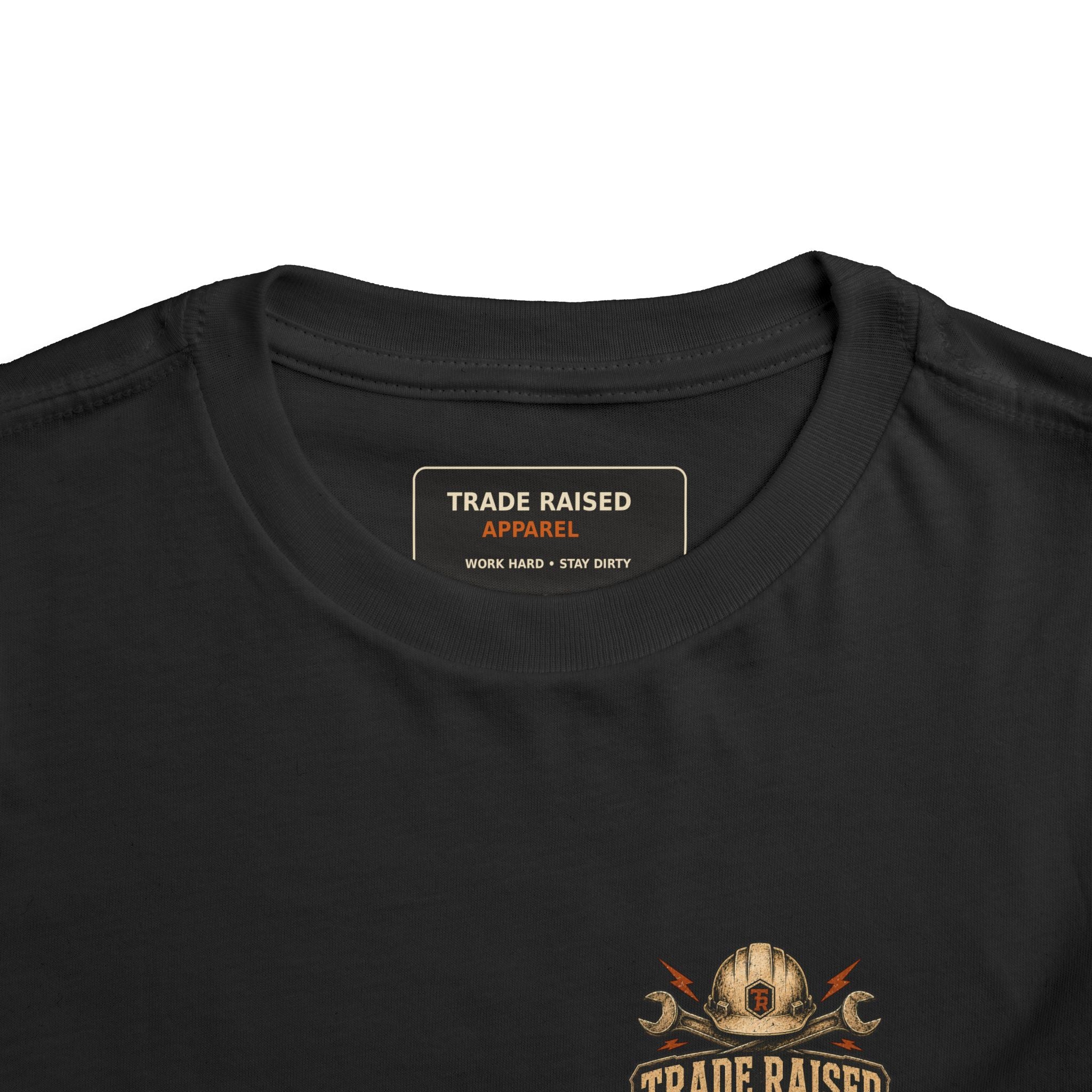 Toddler Tee — "Raised in the Trades" Blue Collar Kid Shirt