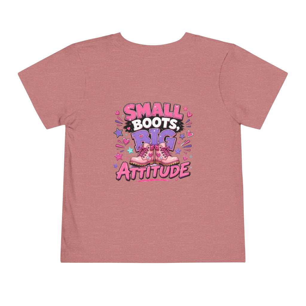 Toddler Tee — "Small Boots, Big Attitude" Pink Cowgirl Graphic
