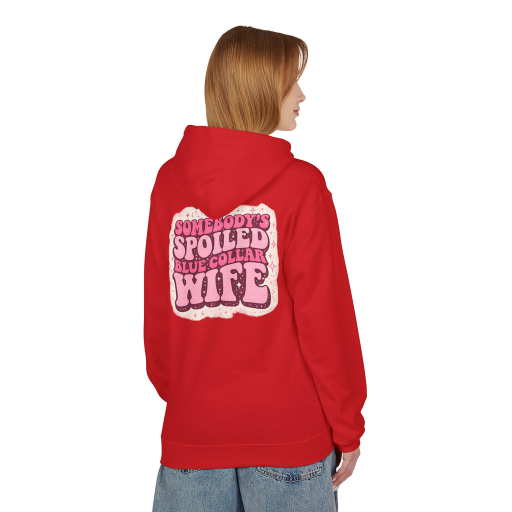 Somebody's Spoiled Blue Collar Wife Hoodie - Pink Retro Graphic Pullover