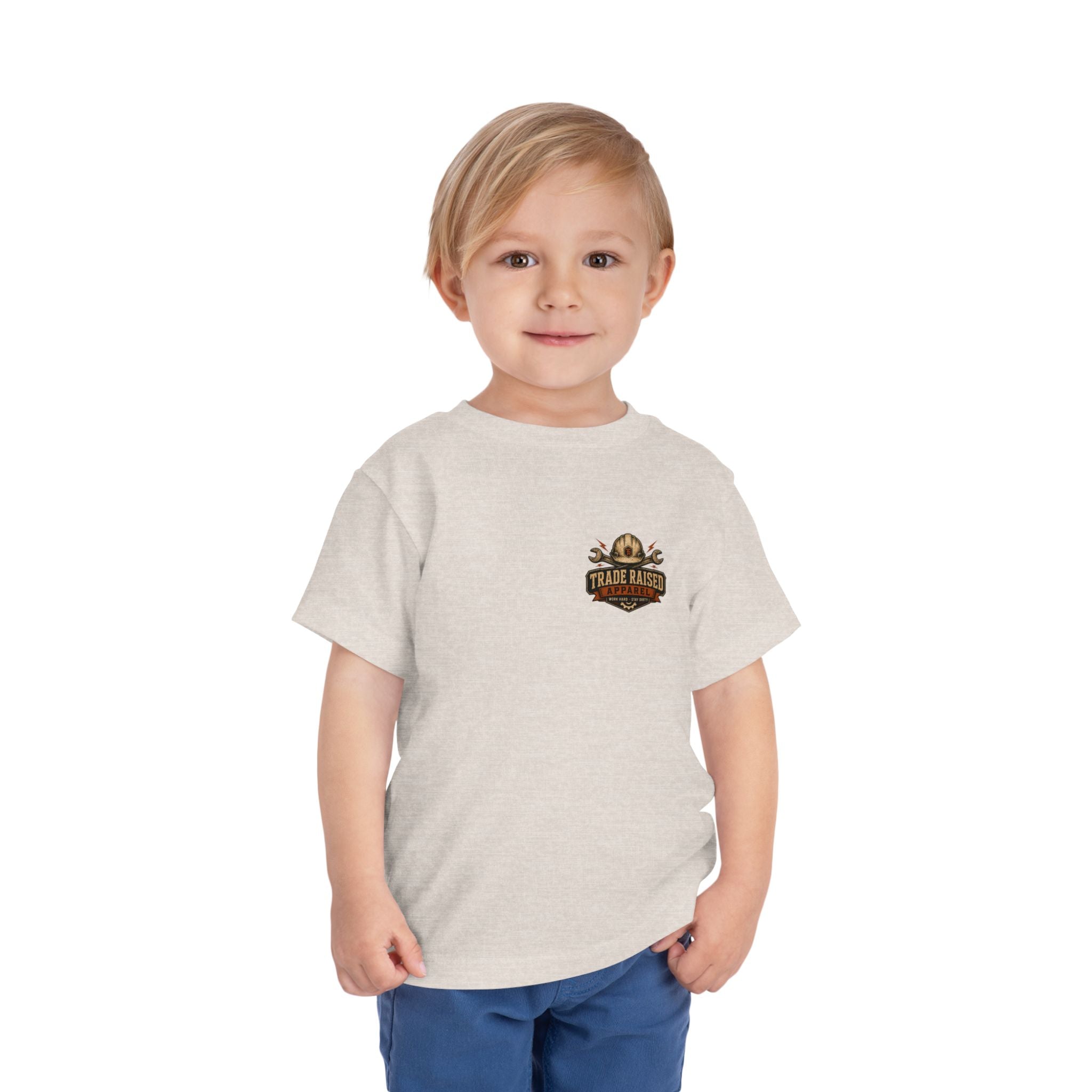 Toddler Tee — "Raised in the Trades" Blue Collar Kid Shirt