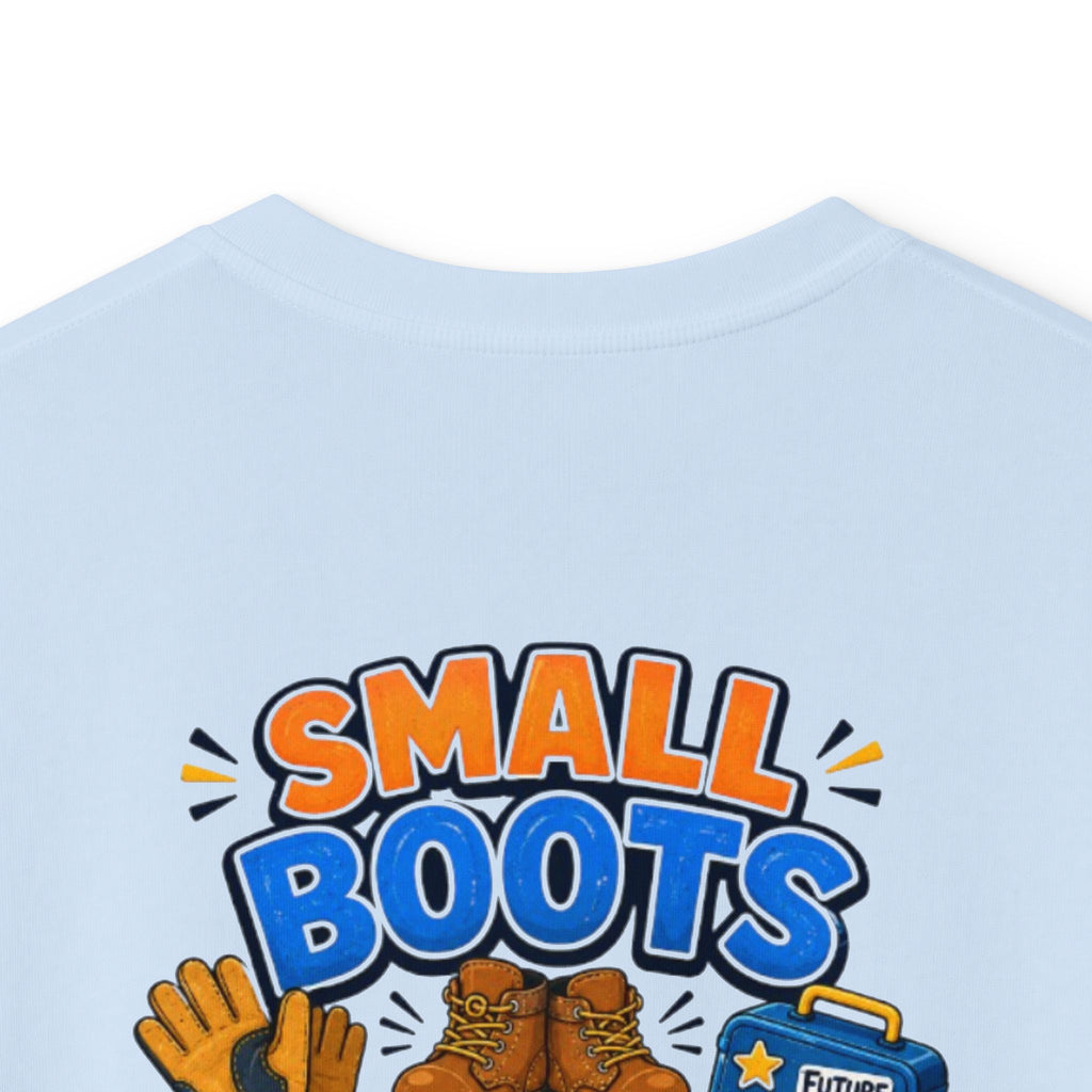 Kids Tee — "Small Boots Big Jobs" Construction Graphic Shirt for Young Builders
