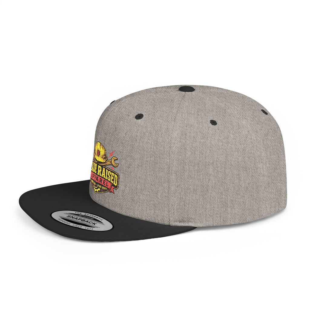 Flat Bill Snapback Hat — "Trade Raised" Logo Cap