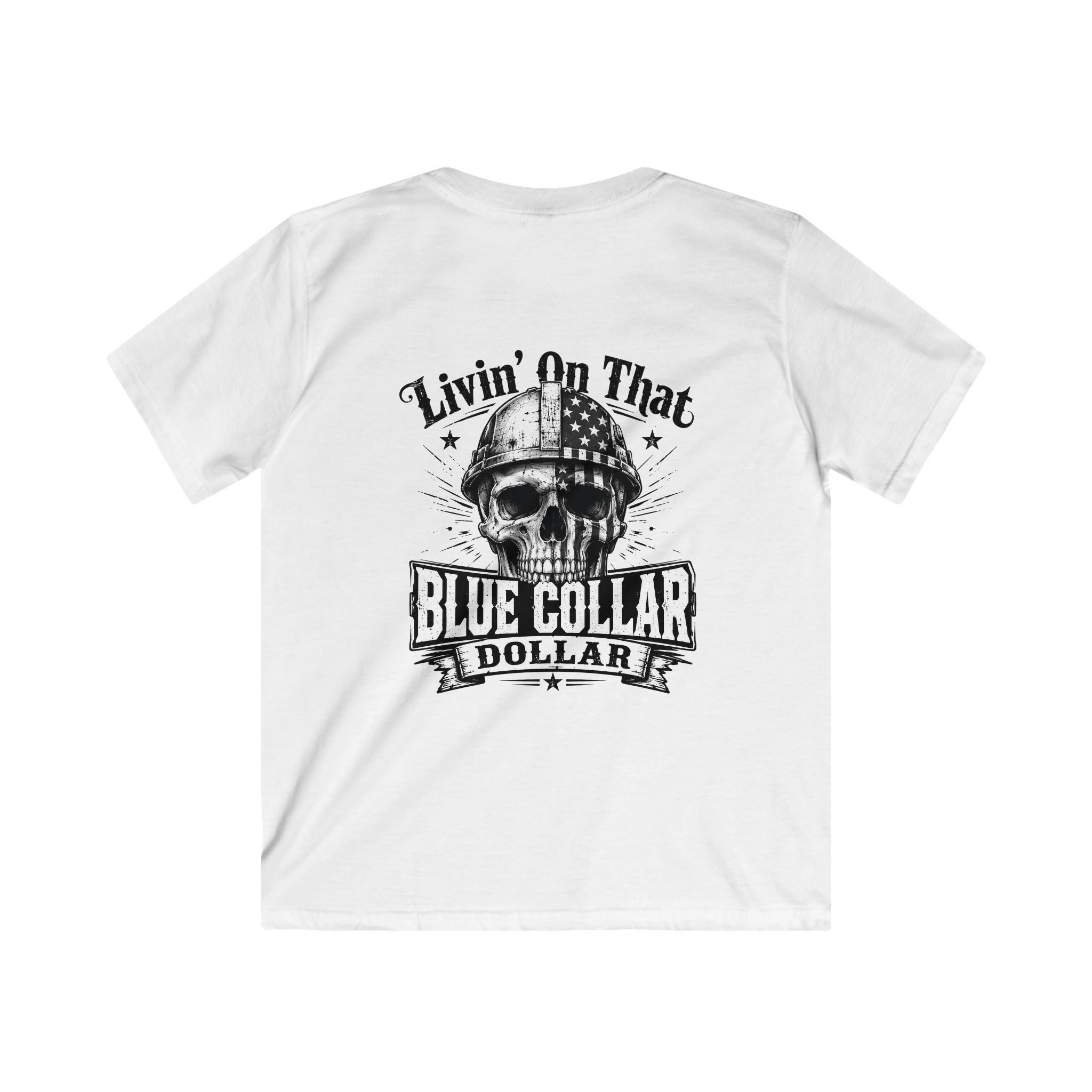 Kids Tee — "Livin' On That Blue Collar Dollar" Skull Workwear Graphic
