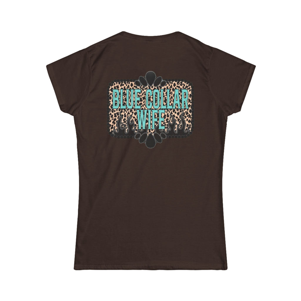 Blue Collar Wife Tee — Leopard Plaque Graphic Women's T‑Shirt