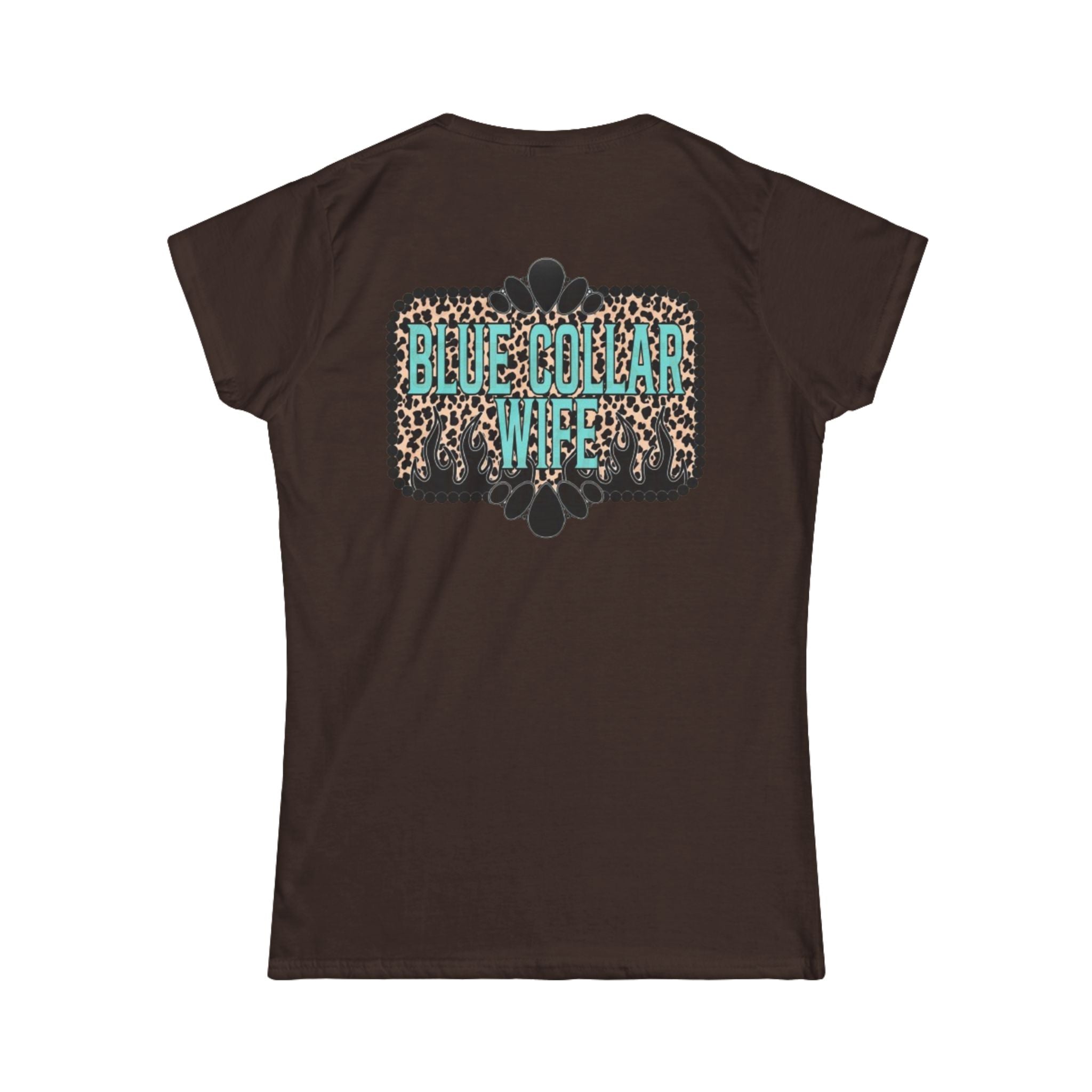 Blue Collar Wife Tee — Leopard Plaque Graphic Women's T‑Shirt