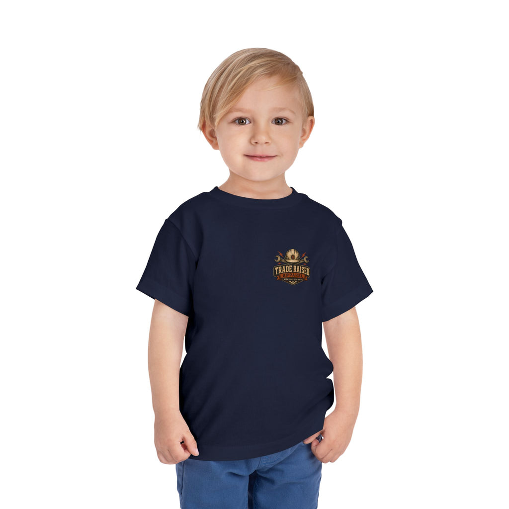 Toddler Tee — "Raised in the Trades" Blue Collar Kid Shirt