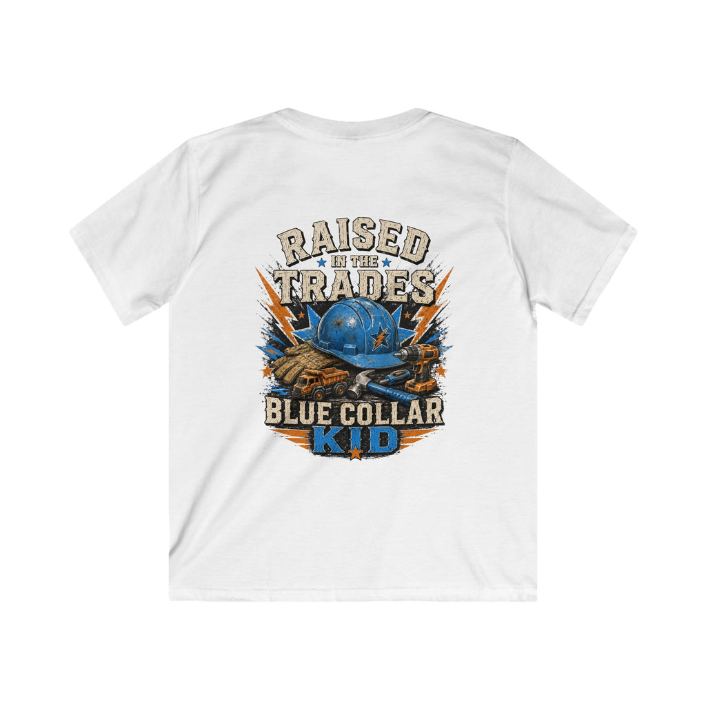 Kids T-Shirt - "Raised With Trades" Blue Collar Kid Graphic Tee