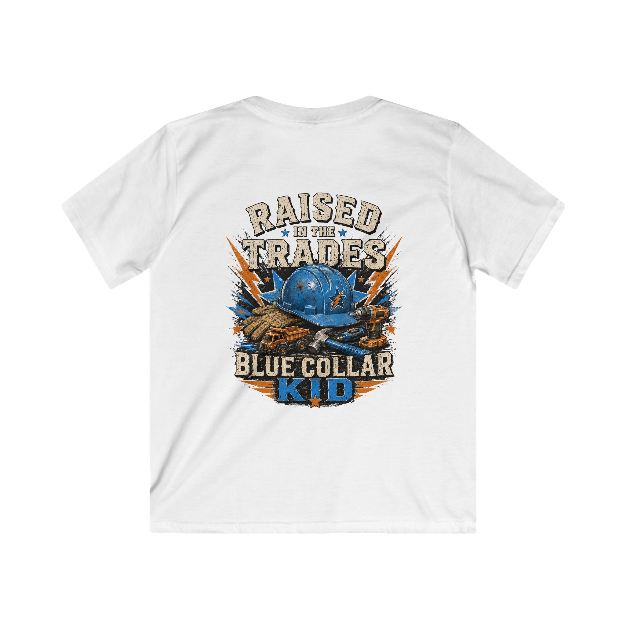 Kids T-Shirt - "Raised With Trades" Blue Collar Kid Graphic Tee