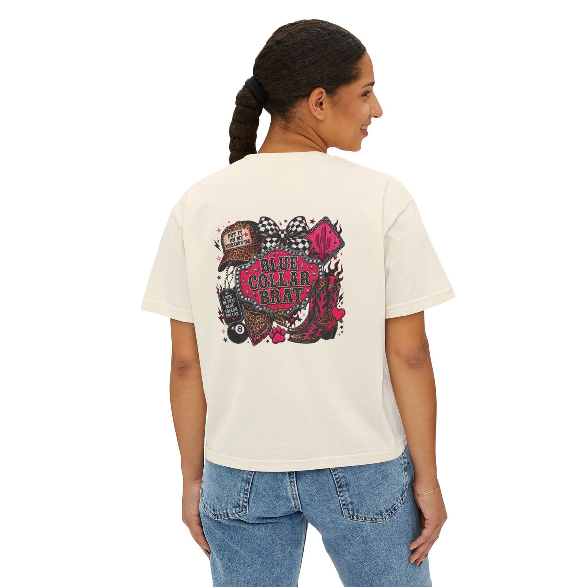 Blue Collar Brat Women's Boxy Tee — Retro Workwear Graphic Crop T-Shirt