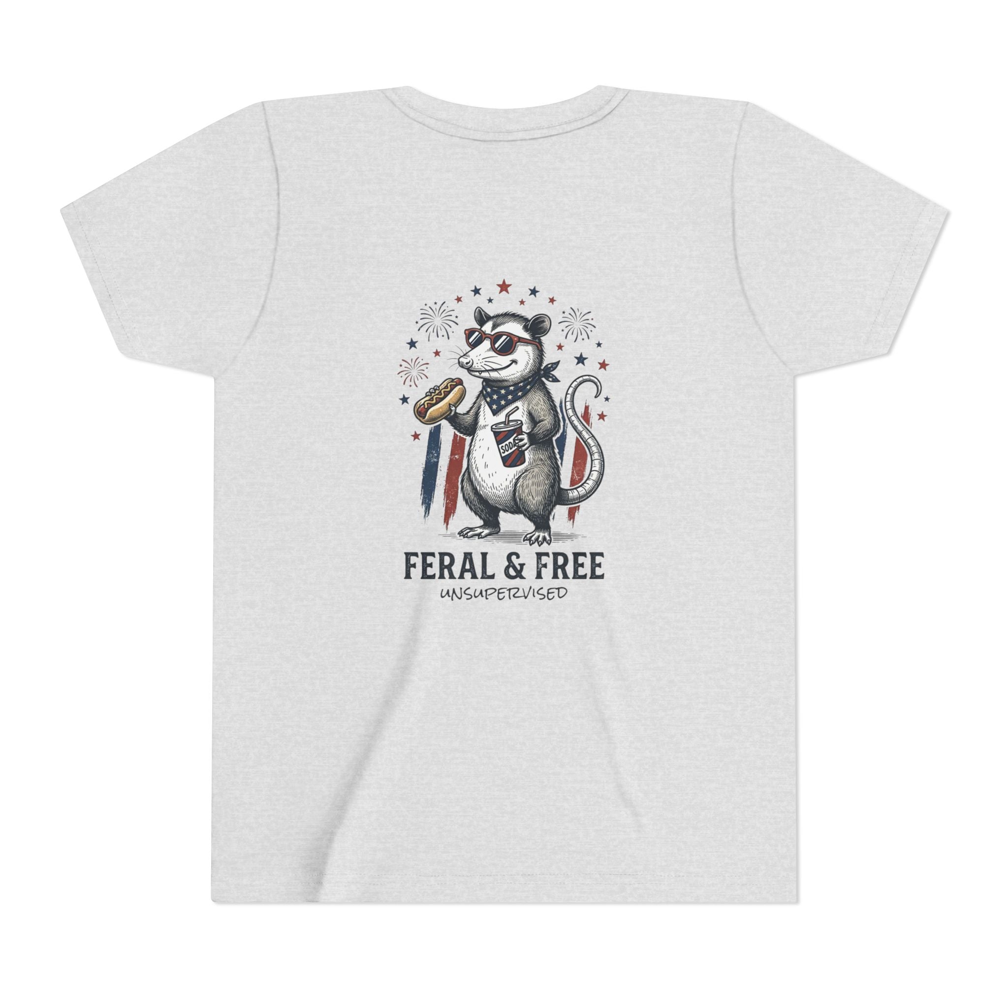 Youth Tee — "Feral & Free" Patriotic Possum Kids' Short Sleeve T-Shirt