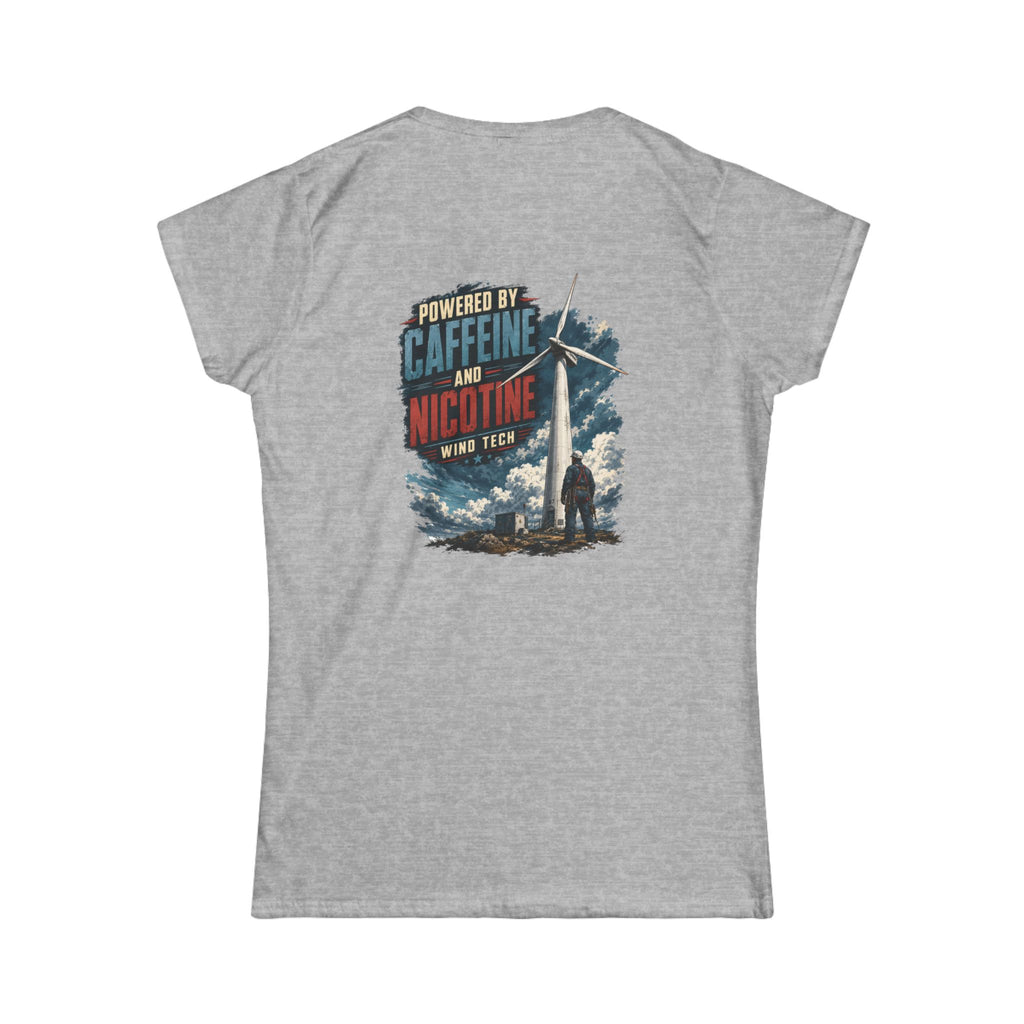 Women's Tee — "Powered by Caffeine and Nicotine" Retro Graphic Chest & Back
