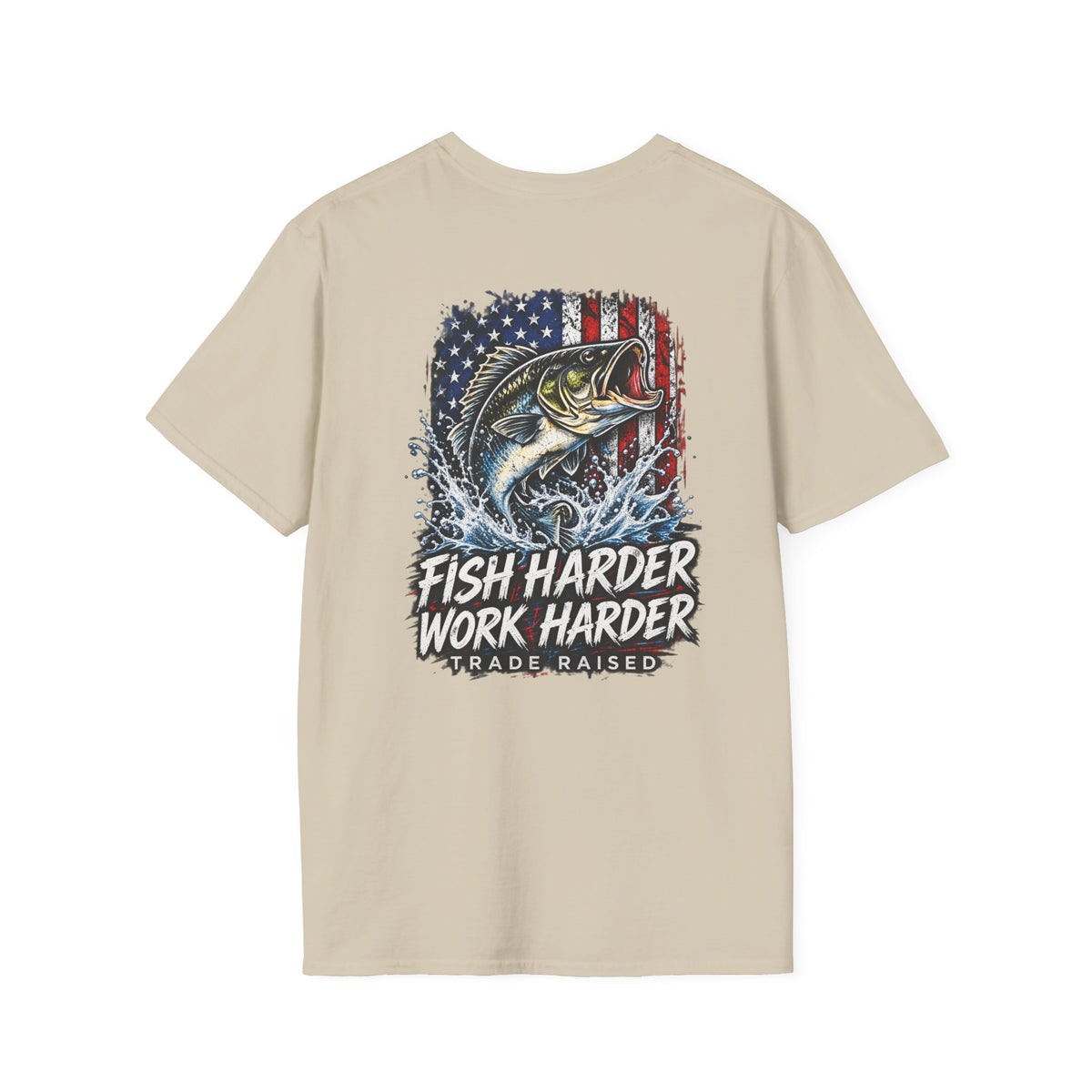 Fish Harder Work Harder T-Shirt — American Flag Bass Fishing Tee