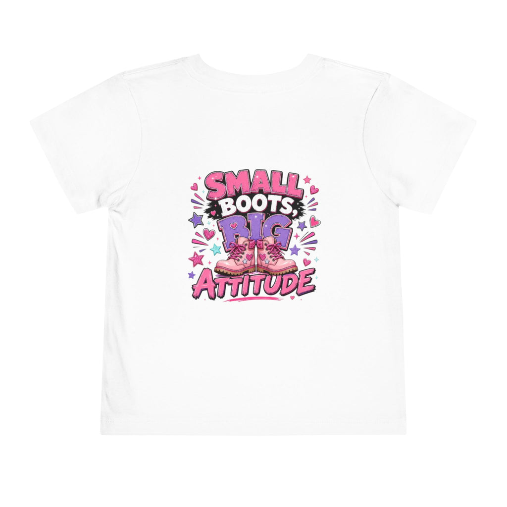 Toddler Tee — "Small Boots, Big Attitude" Pink Cowgirl Graphic