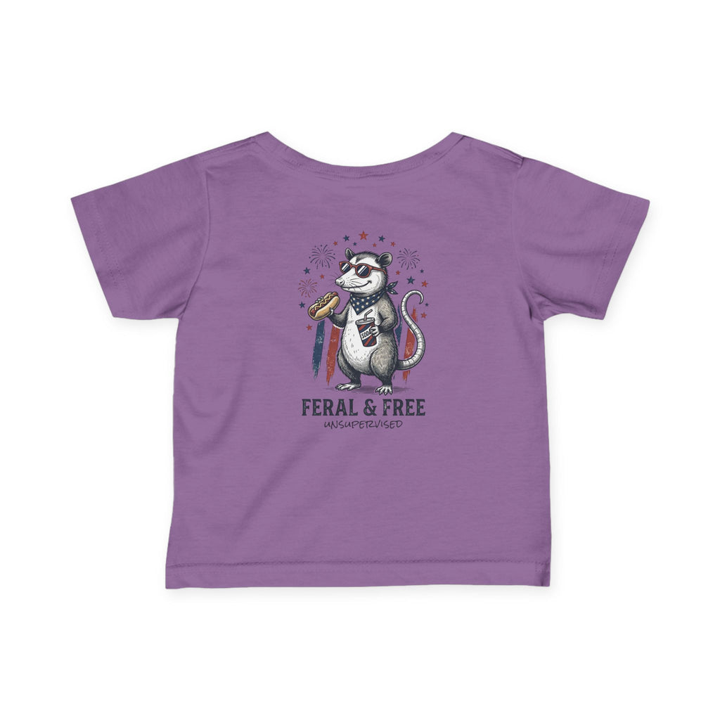 Infant Tee — "Feral & Free" Patriotic Raccoon Baby Shirt