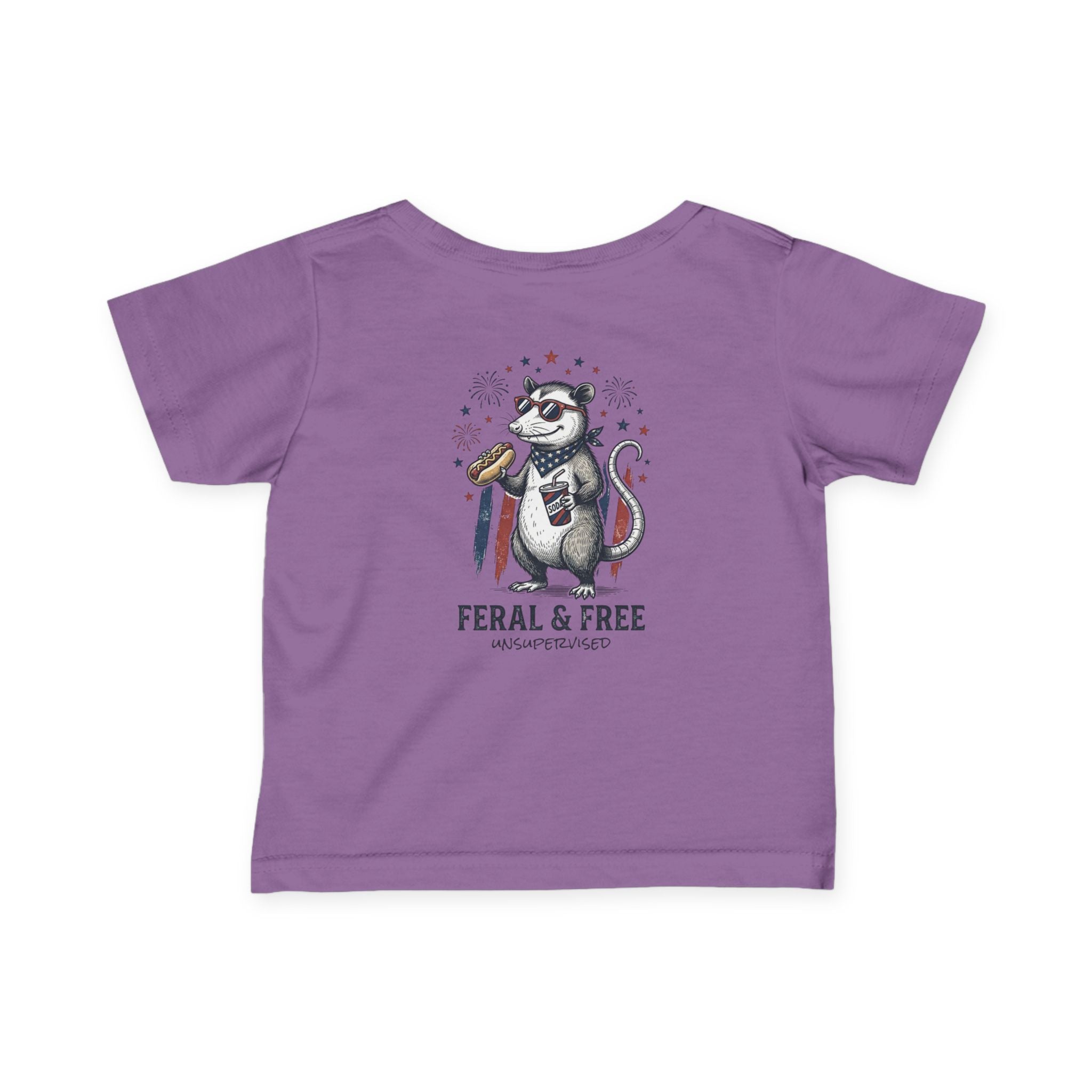 Infant Tee — "Feral & Free" Patriotic Raccoon Baby Shirt