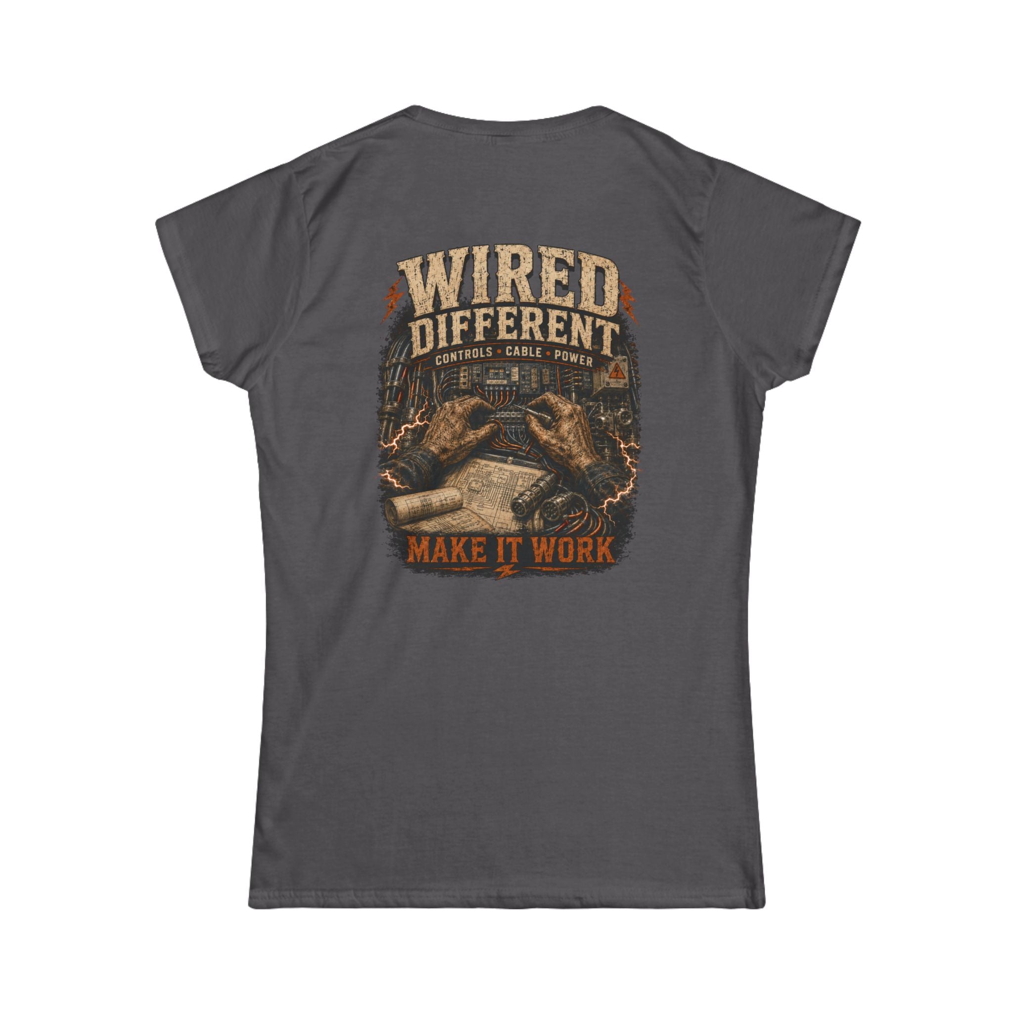 Wired Different Tee — "Make It Work" Electrician Engineer Graphic Women's T‑Shirt