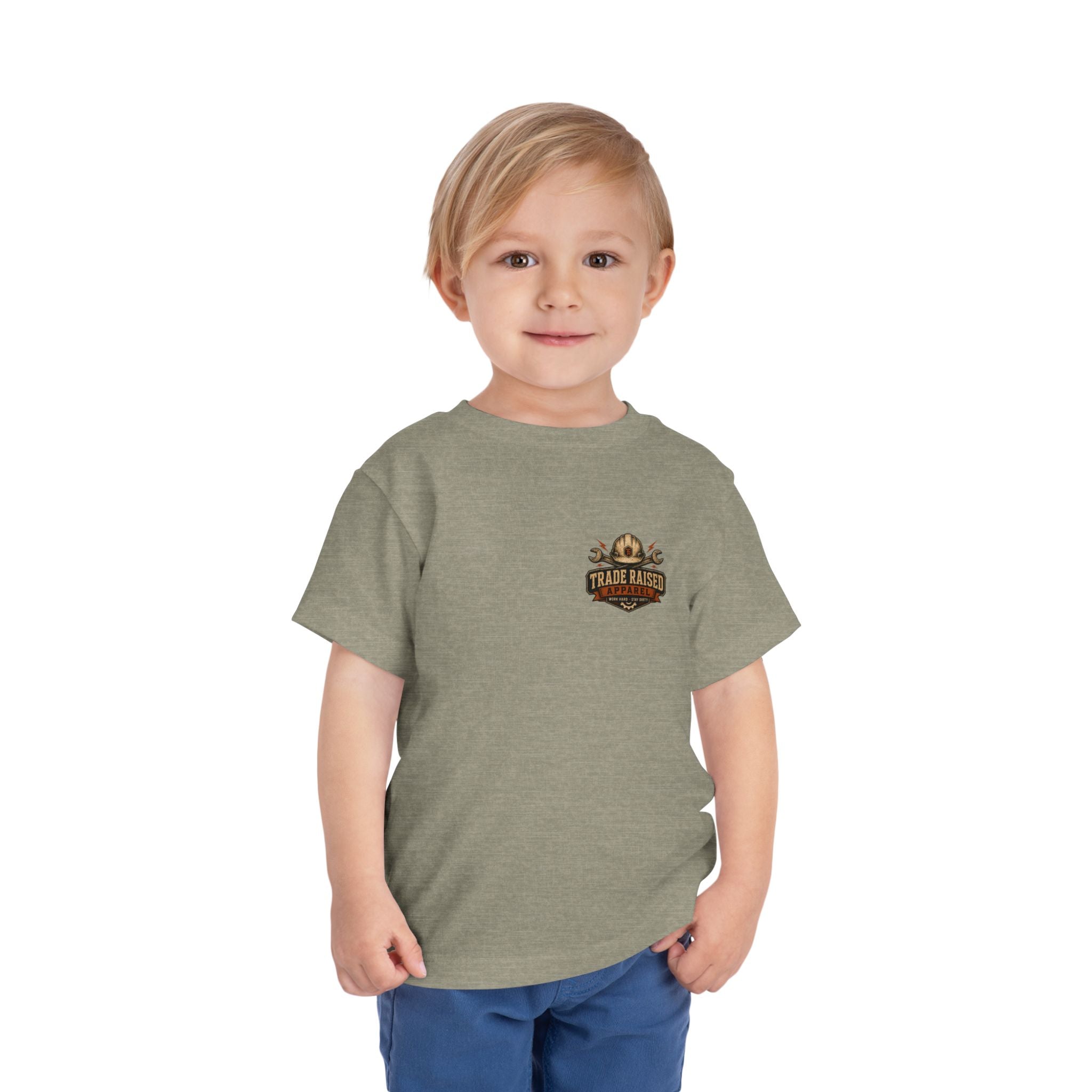 Toddler Tee — "Raised in the Trades" Blue Collar Kid Shirt