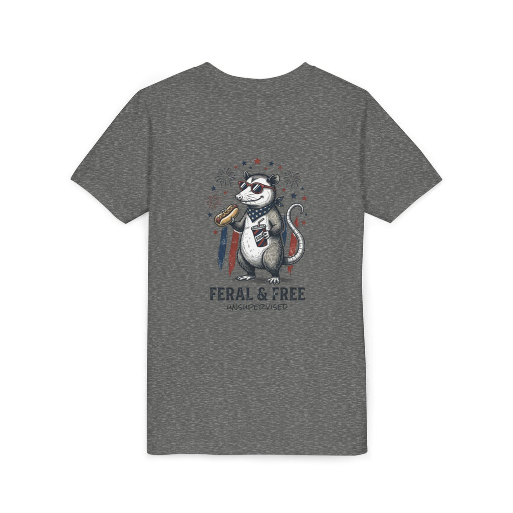 Youth Tee — "Feral & Free" Patriotic Possum Kids' Short Sleeve T-Shirt