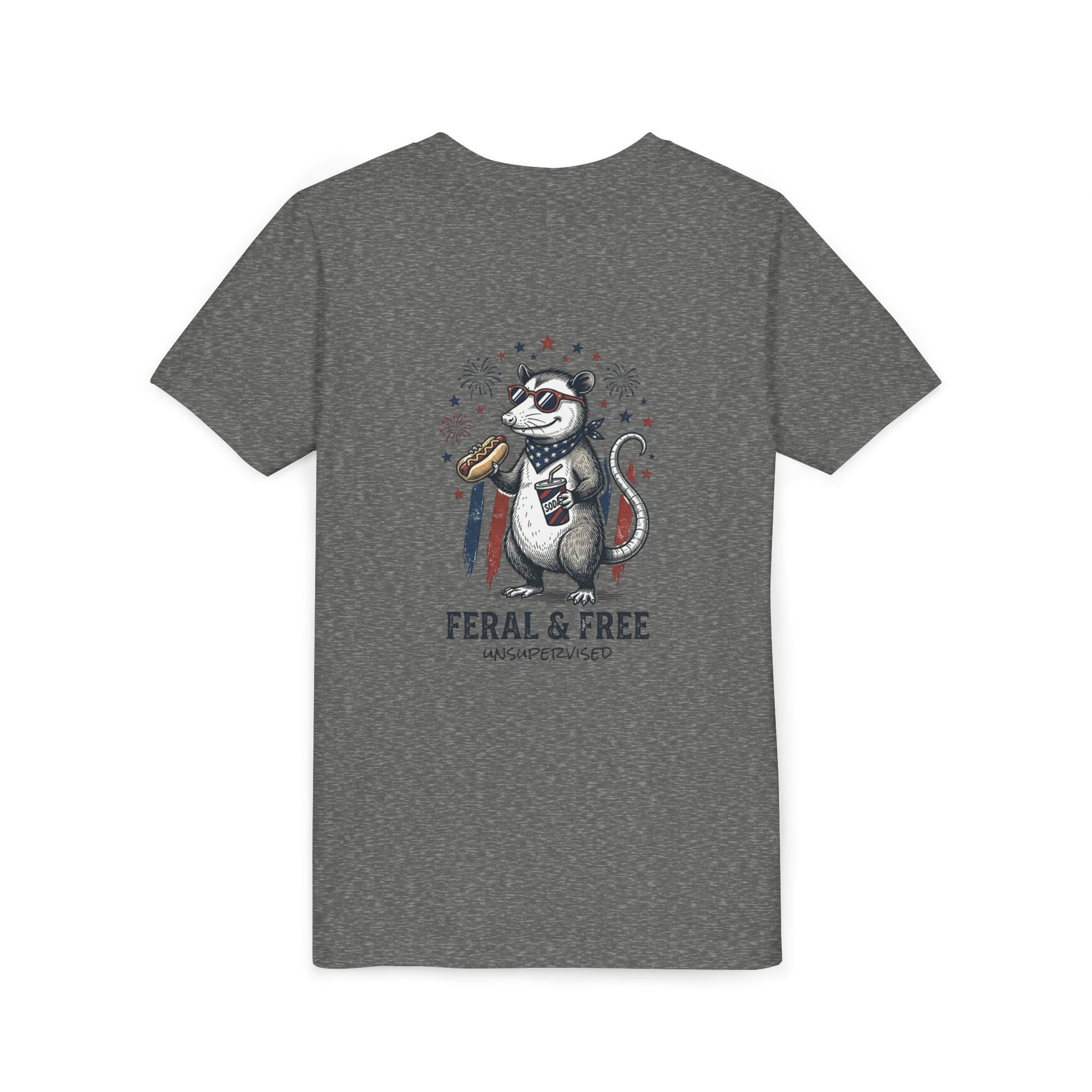 Youth Tee — "Feral & Free" Patriotic Possum Kids' Short Sleeve T-Shirt