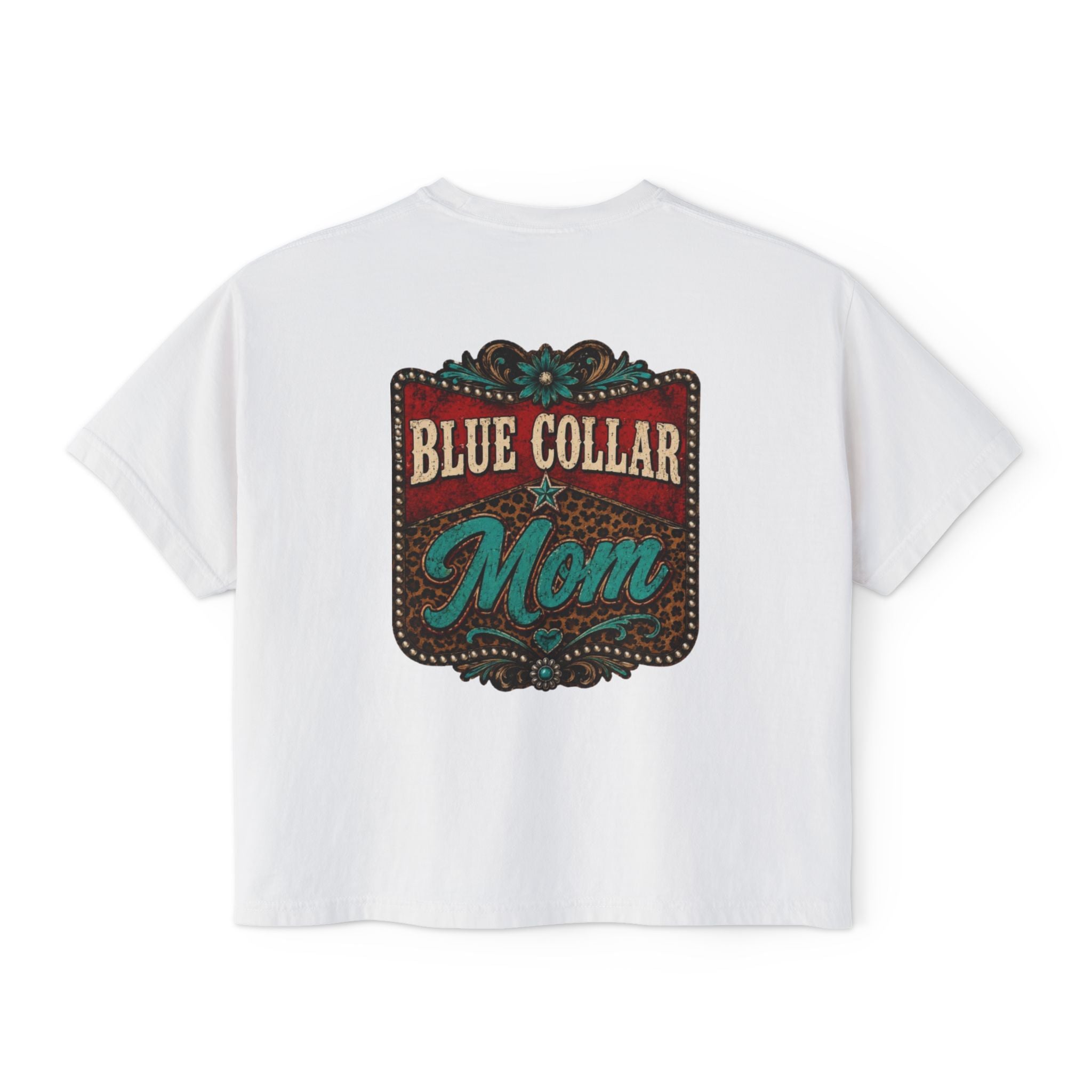 Blue Collar Mom Boxy Tee — Rustic Western Graphic Women’s T‑Shirt