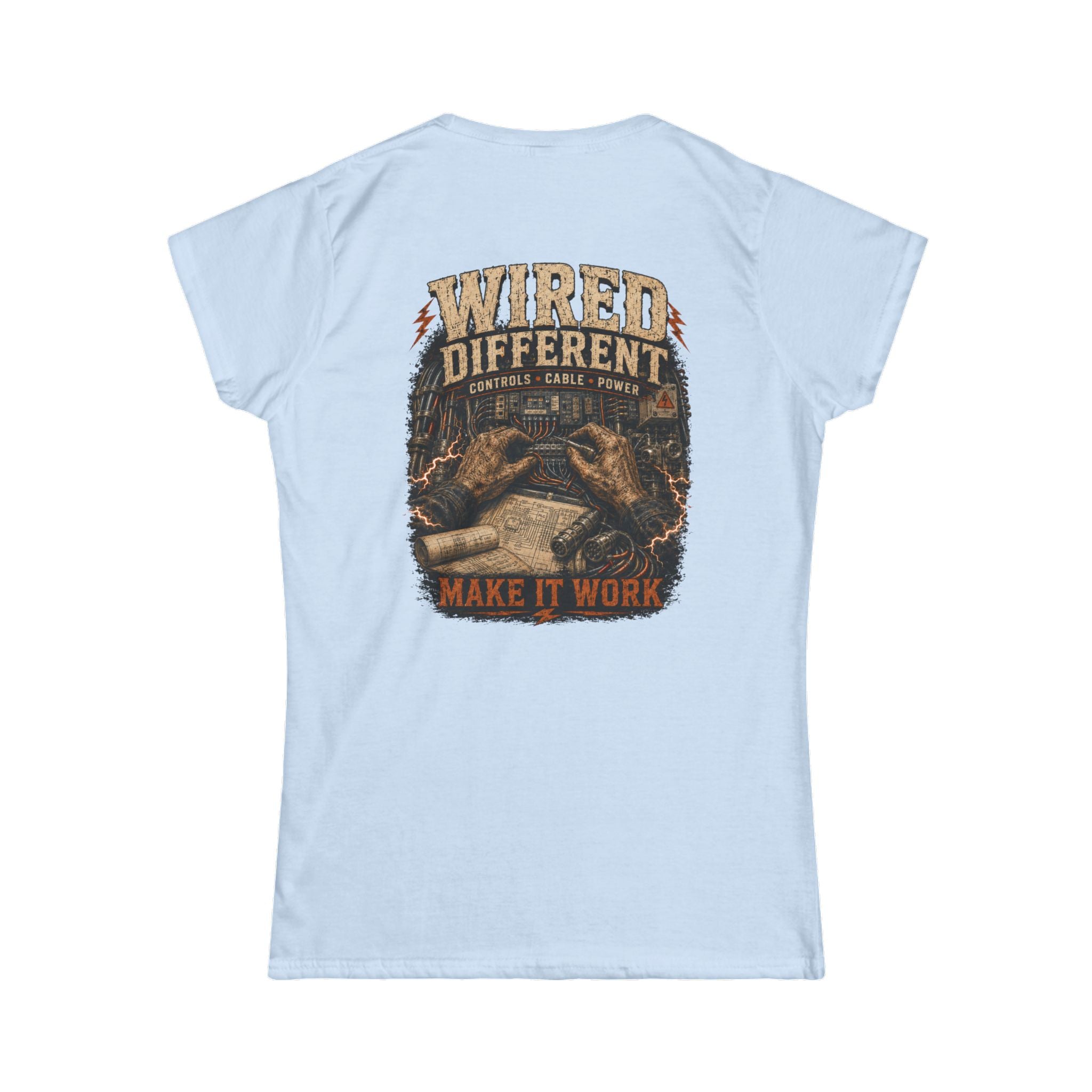 Wired Different Tee — "Make It Work" Electrician Engineer Graphic Women's T‑Shirt
