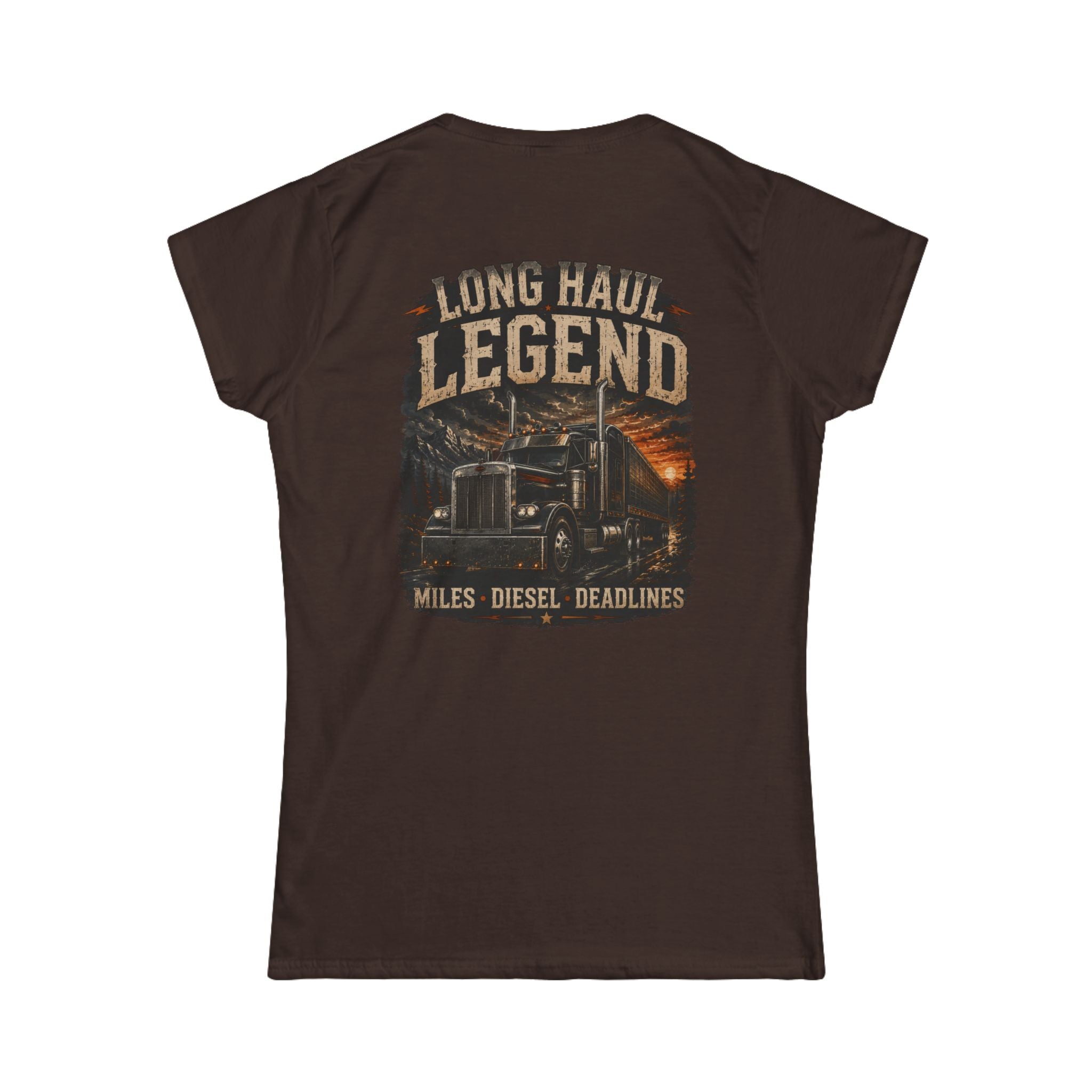 Long Haul Legend Women's Tee – Truck Driver Miles, Diesel Deadlines Graphic Shirt