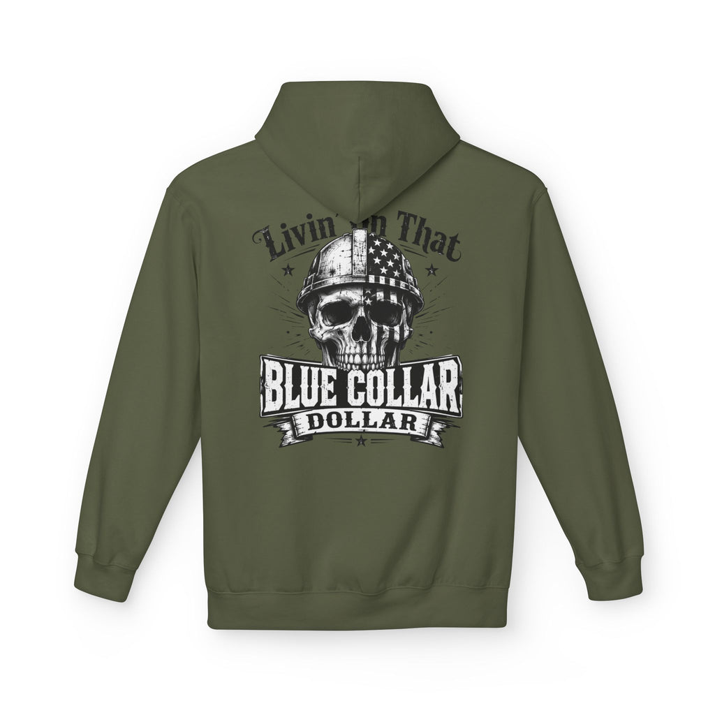 Blue Collar Dollar Hoodie — "Livin' That" Skull Workwear Pullover
