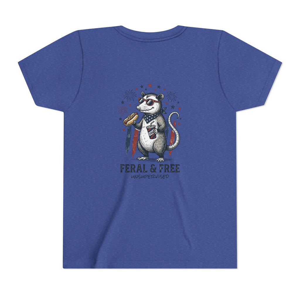 Youth Tee — "Feral & Free" Patriotic Possum Kids' Short Sleeve T-Shirt