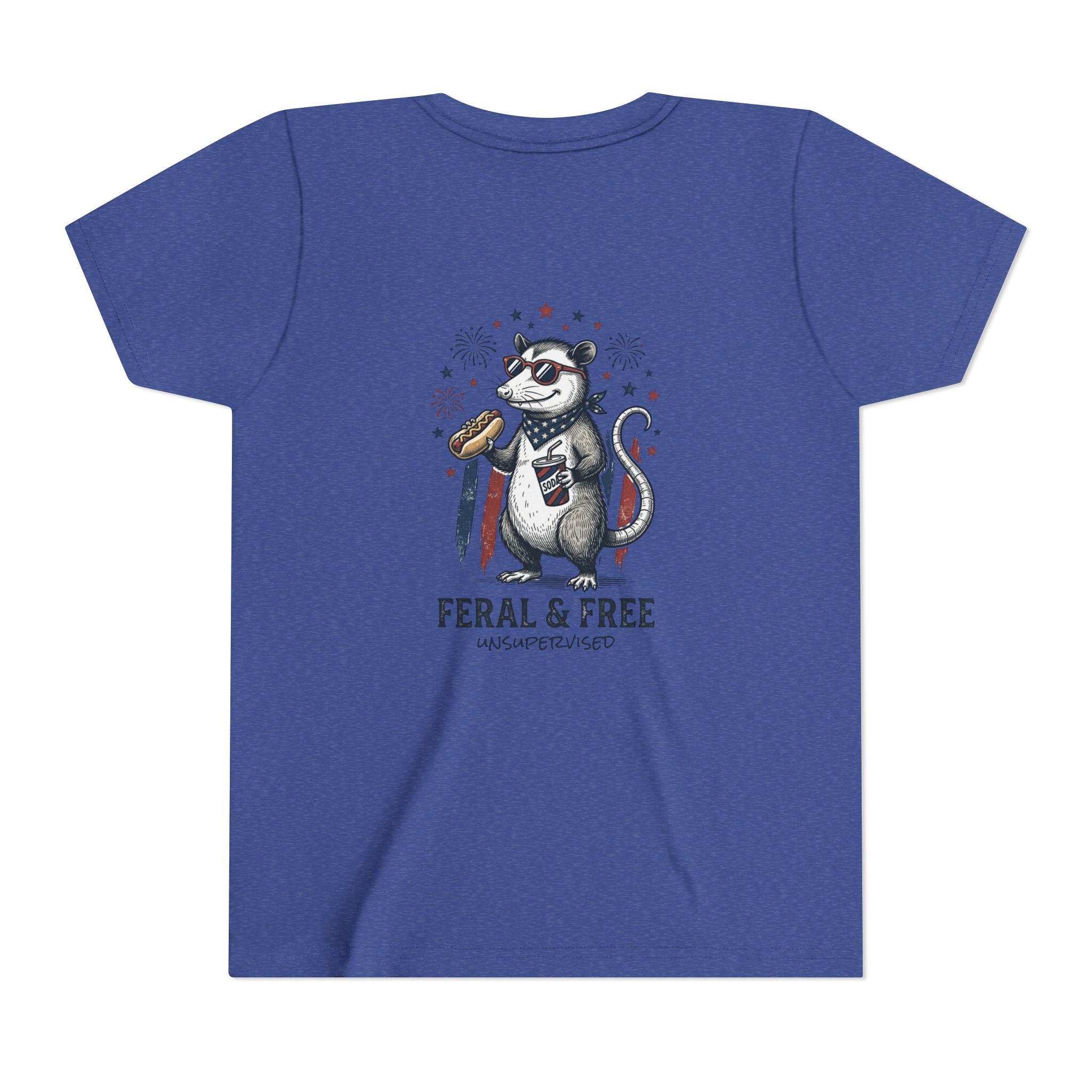 Youth Tee — "Feral & Free" Patriotic Possum Kids' Short Sleeve T-Shirt