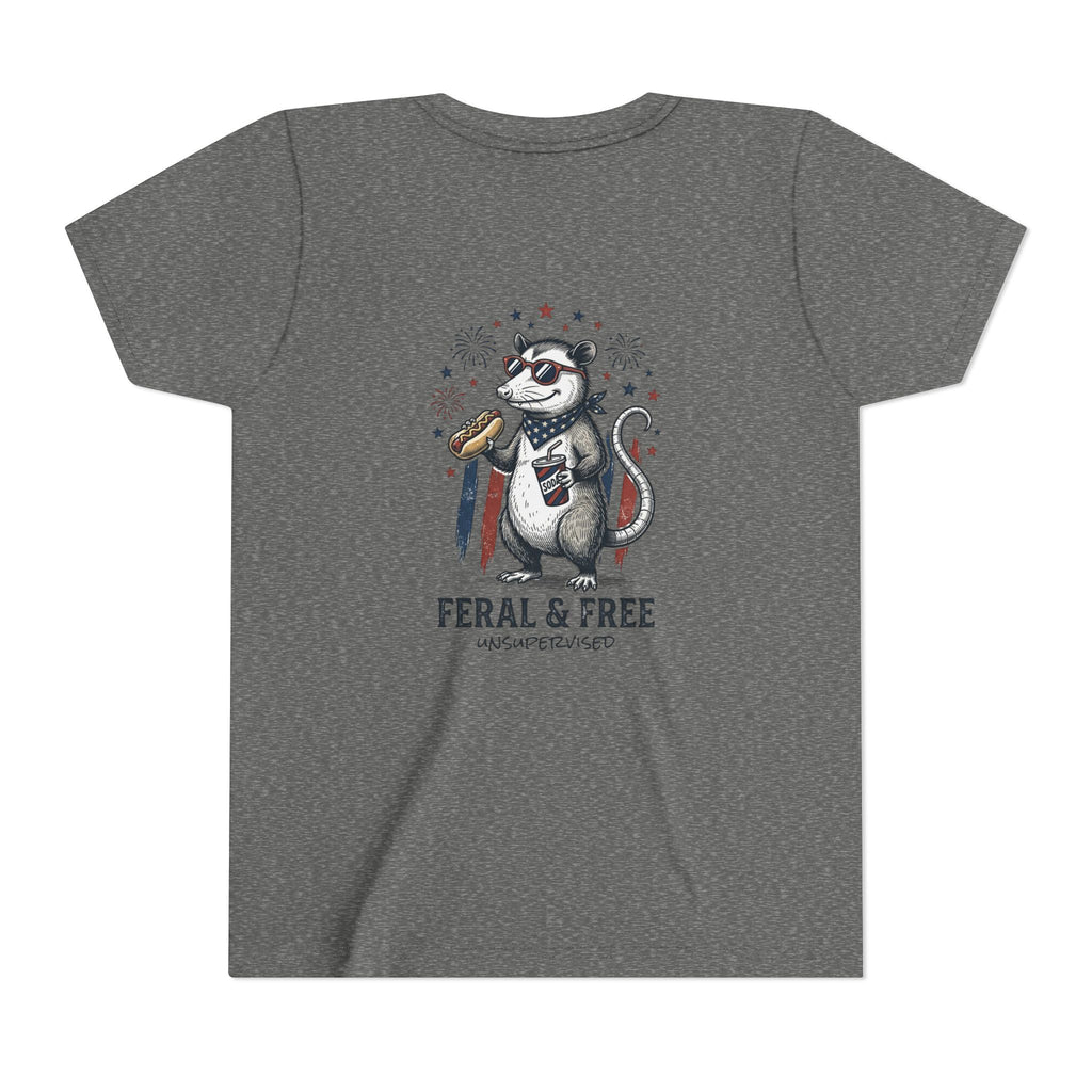 Youth Tee — "Feral & Free" Patriotic Possum Kids' Short Sleeve T-Shirt