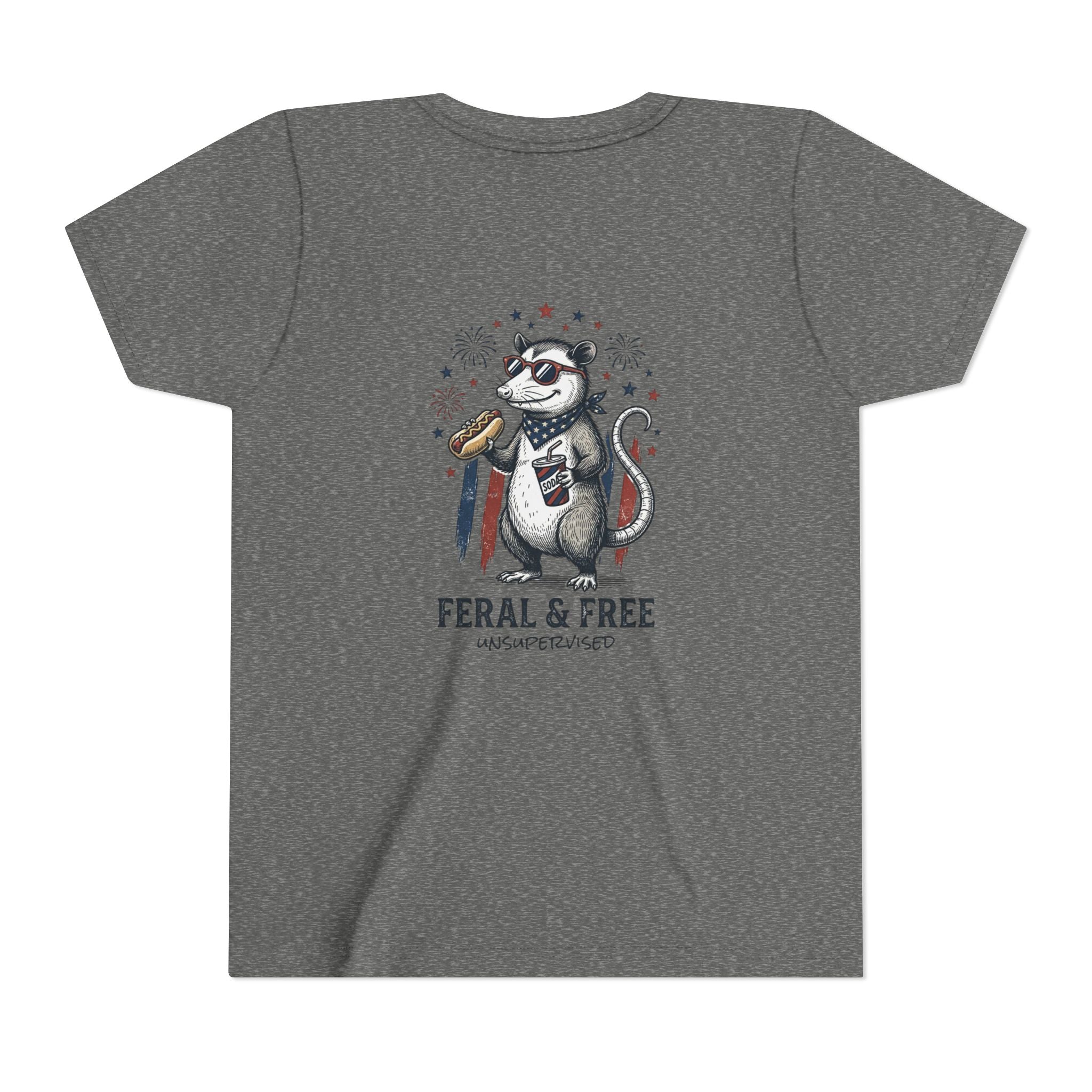 Youth Tee — "Feral & Free" Patriotic Possum Kids' Short Sleeve T-Shirt