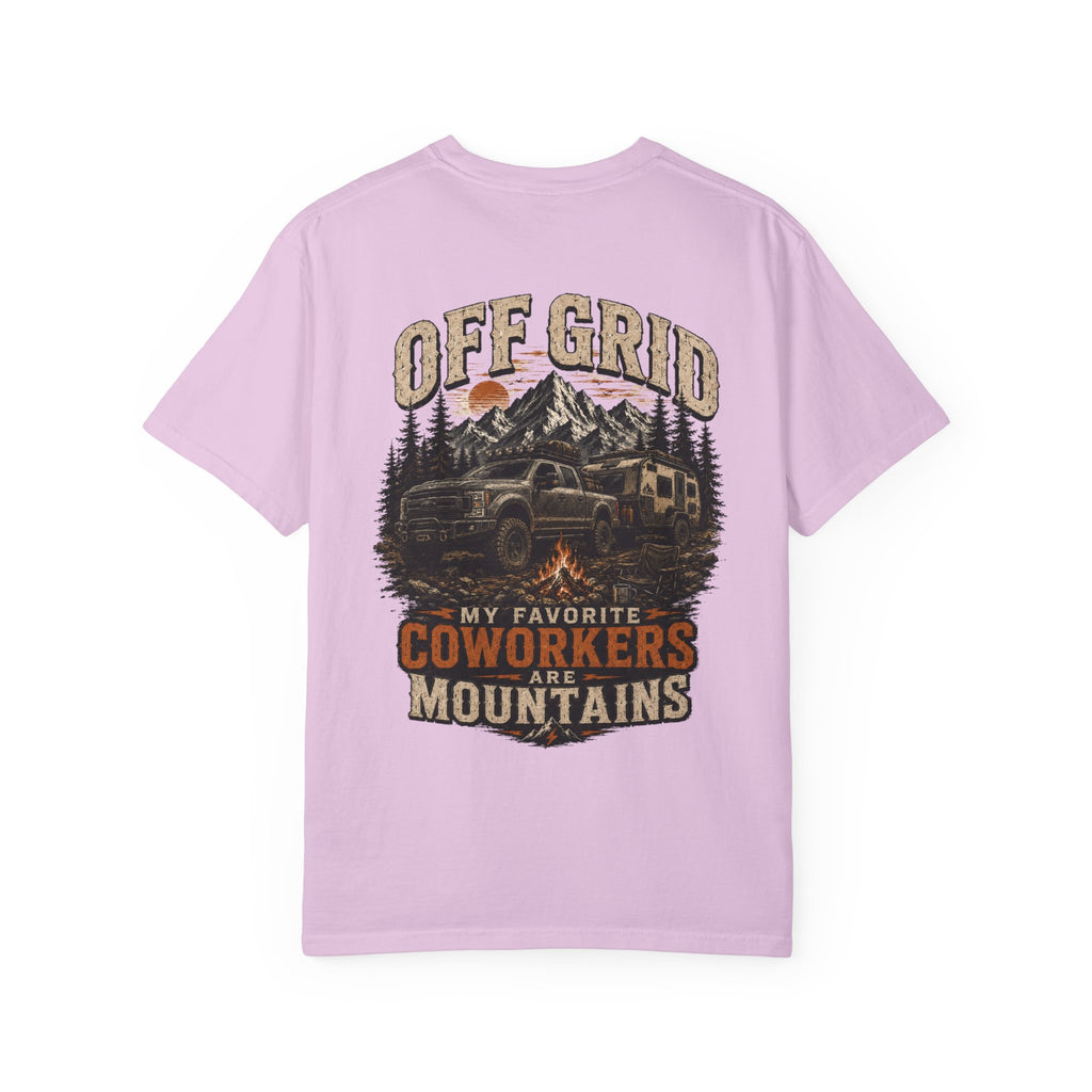 Off Grid Mountains T-Shirt — "Off Grid: My Favorite Coworkers Are Mountains" Adventure Tee