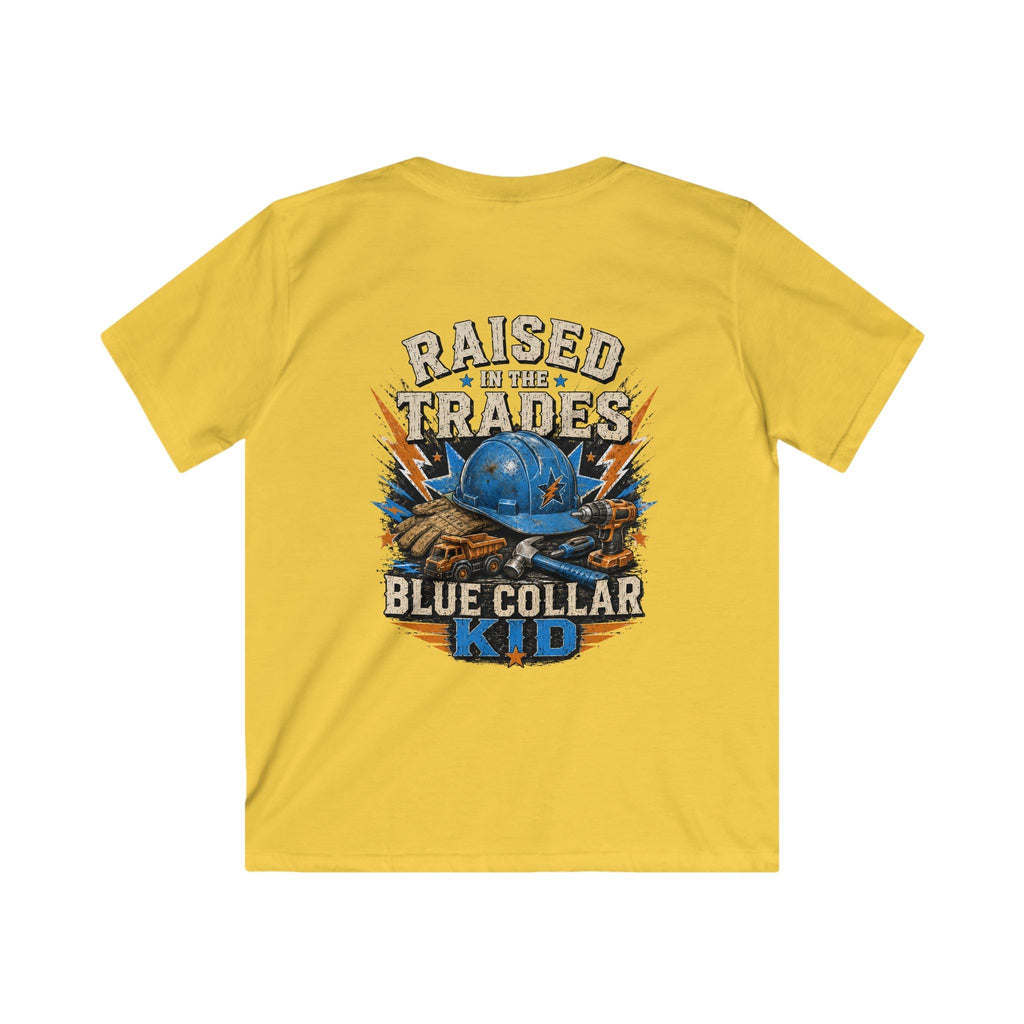 Kids T-Shirt - "Raised With Trades" Blue Collar Kid Graphic Tee