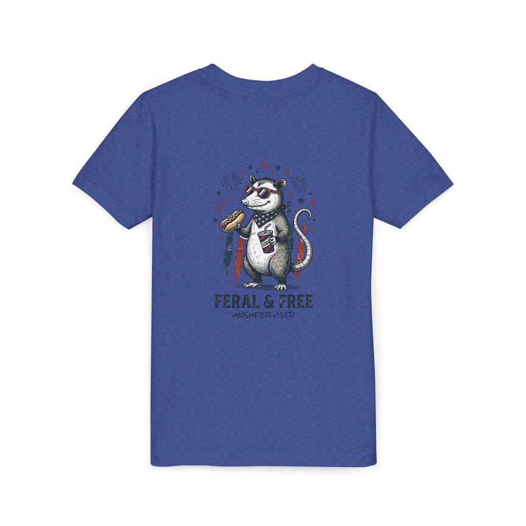Youth Tee — "Feral & Free" Patriotic Possum Kids' Short Sleeve T-Shirt