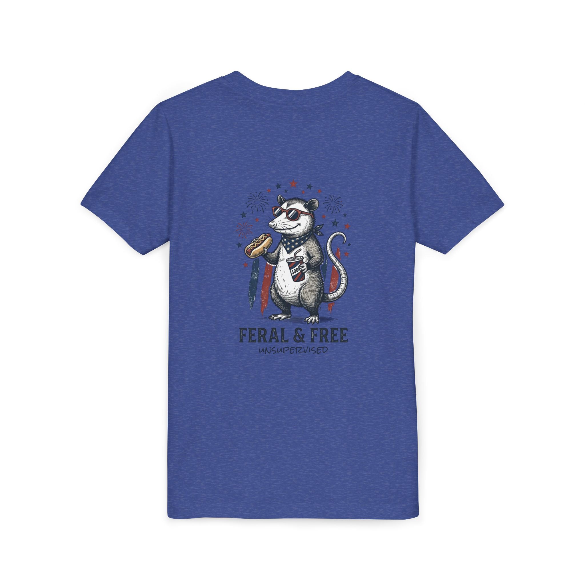 Youth Tee — "Feral & Free" Patriotic Possum Kids' Short Sleeve T-Shirt