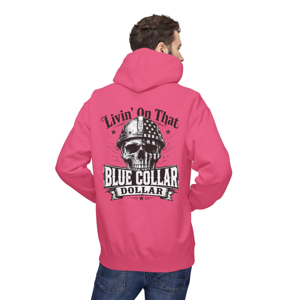Blue Collar Dollar Hoodie — "Livin' That" Skull Workwear Pullover
