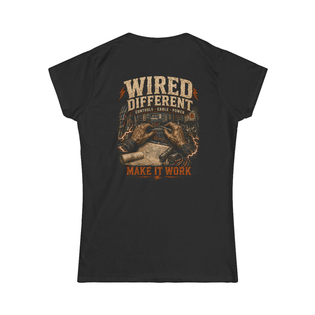 Wired Different Tee — "Make It Work" Electrician Engineer Graphic Women's T‑Shirt