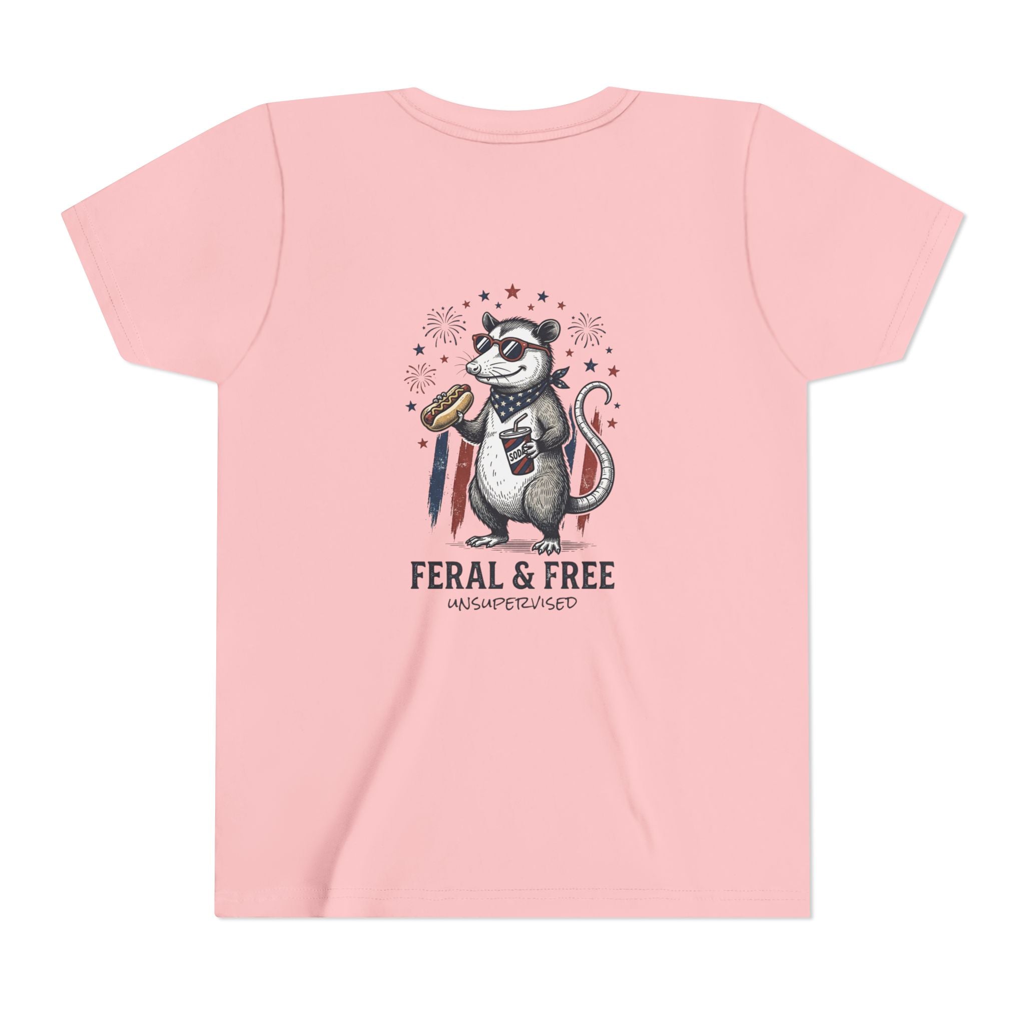 Youth Tee — "Feral & Free" Patriotic Possum Kids' Short Sleeve T-Shirt