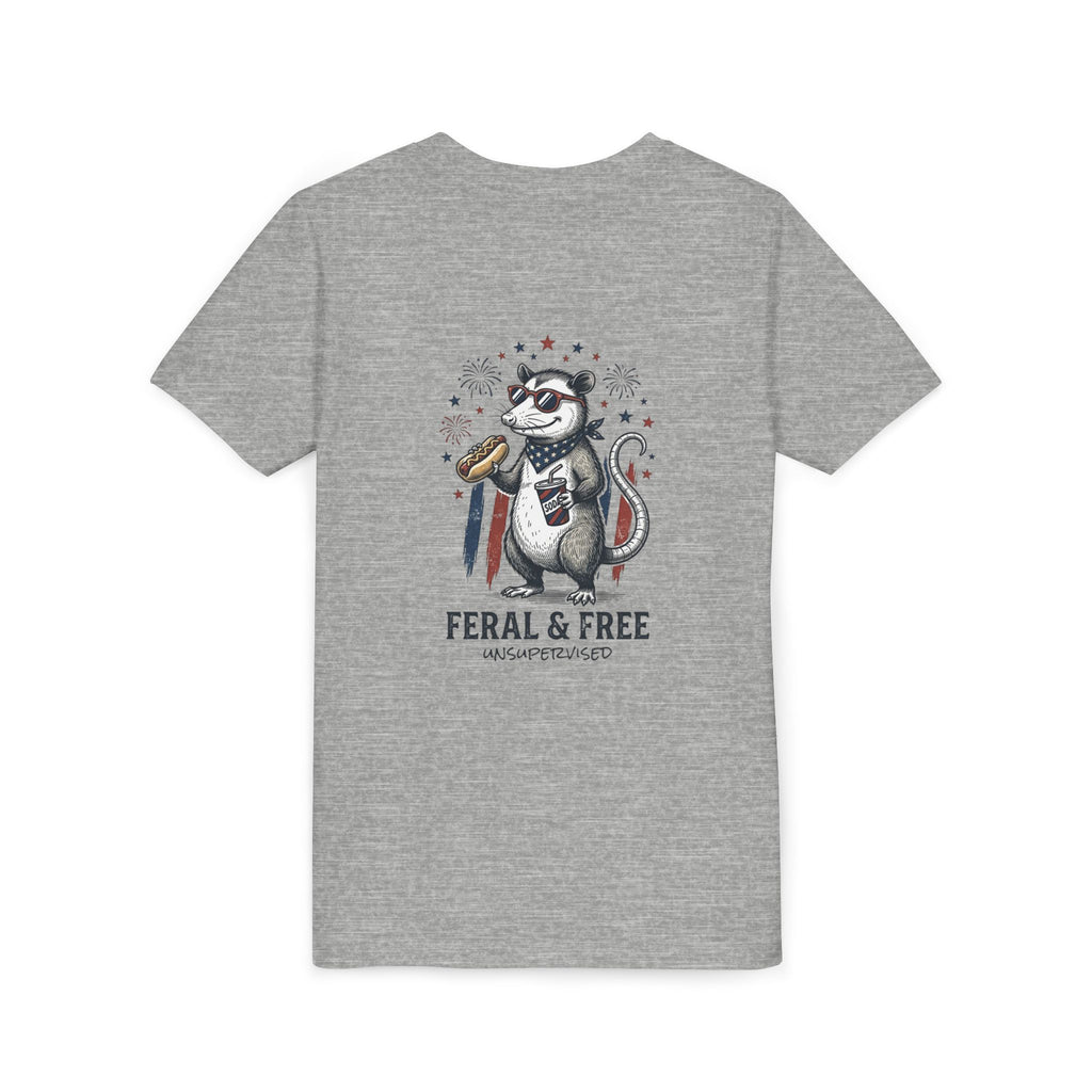 Youth Tee — "Feral & Free" Patriotic Possum Kids' Short Sleeve T-Shirt