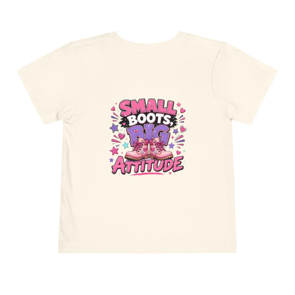 Toddler Tee — "Small Boots, Big Attitude" Pink Cowgirl Graphic